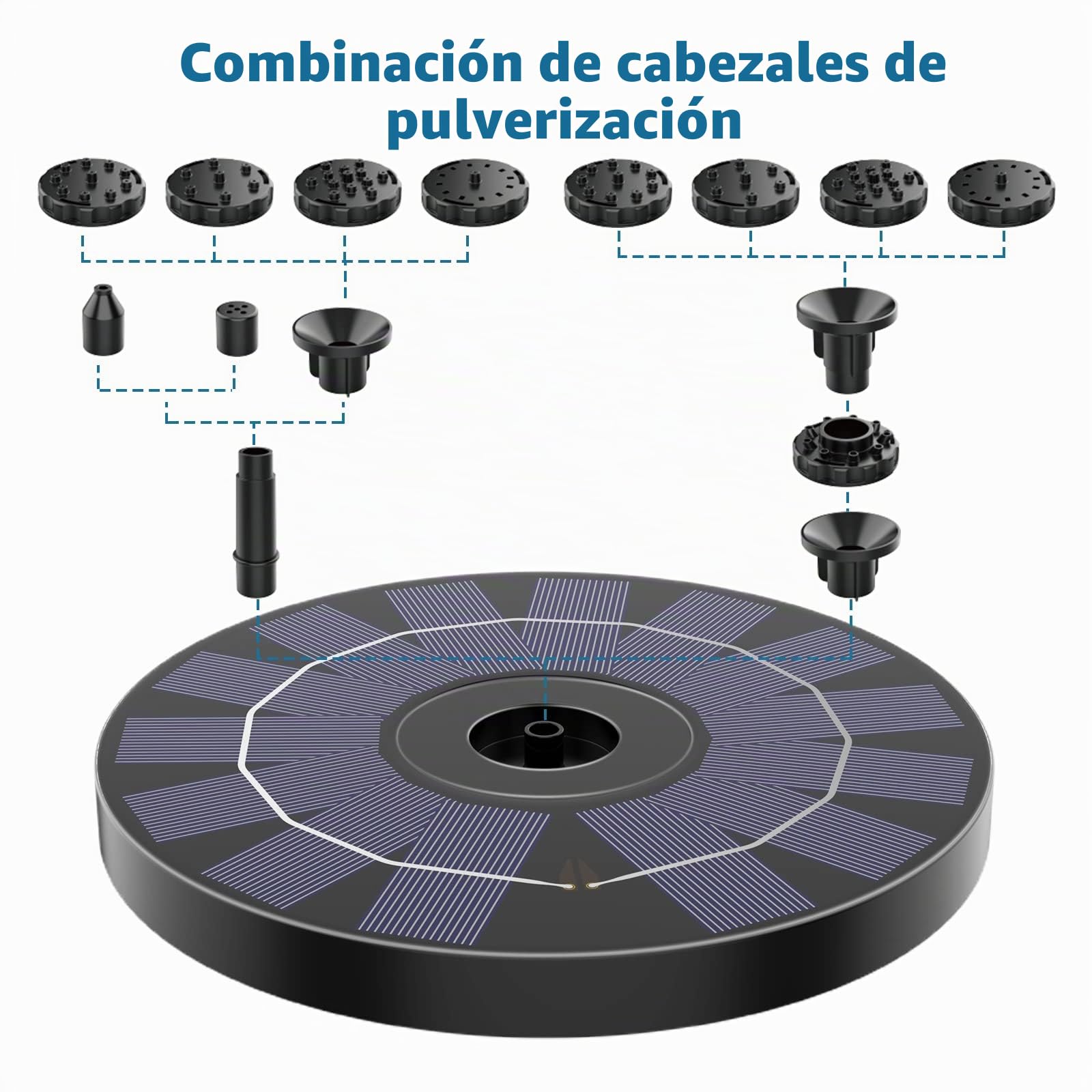 AMZtime Fuente Solar - 3.5W Bomba Solar para Estanque Fuentes Solares para Jardin con Boquilla de Doble Capa para Baño de pájaros, Pecera, Estanque Decoración de Jardín