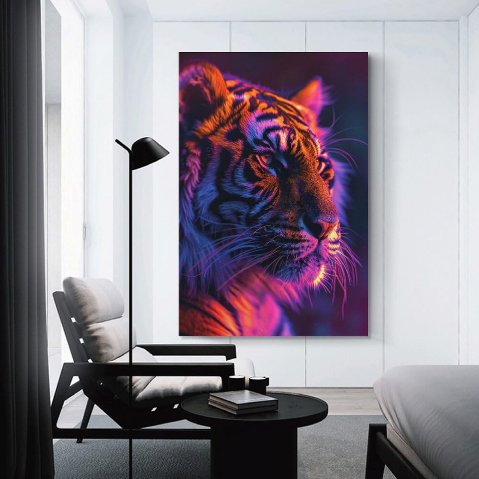 Junmoney Unframe-Style-11 Neon Tiger Portrait Canvas Wall Art, 20X30inch(50X75cm), For Workspace Walls, Study Corners Or Bedrooms, An Interior Accent For Desk Areas