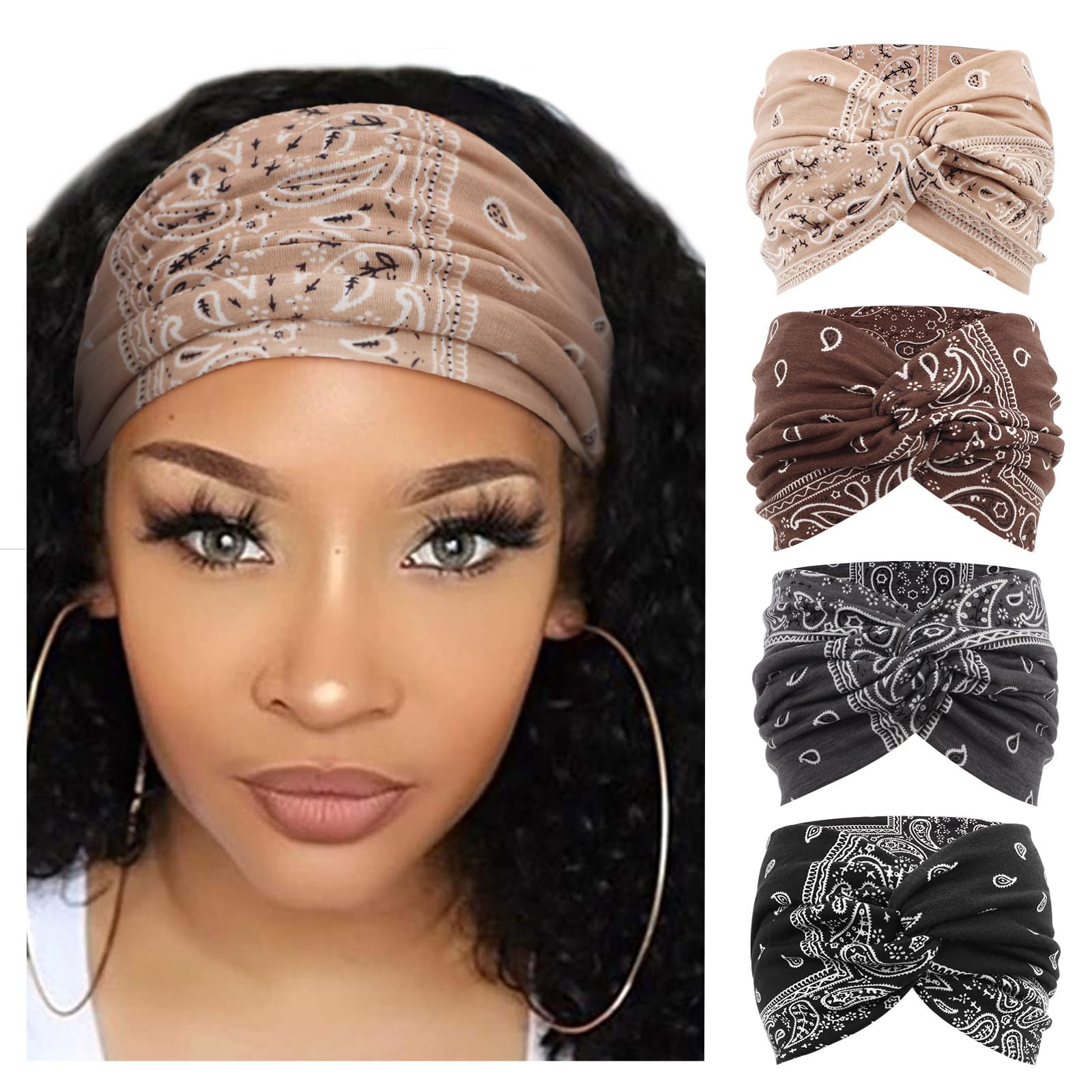 Bandeau Cheveux Femme Large - Style Boho, élastique, Doux, Pour Yoga, Sport, Quotidien, En Polyester/élasthanne, Réglable