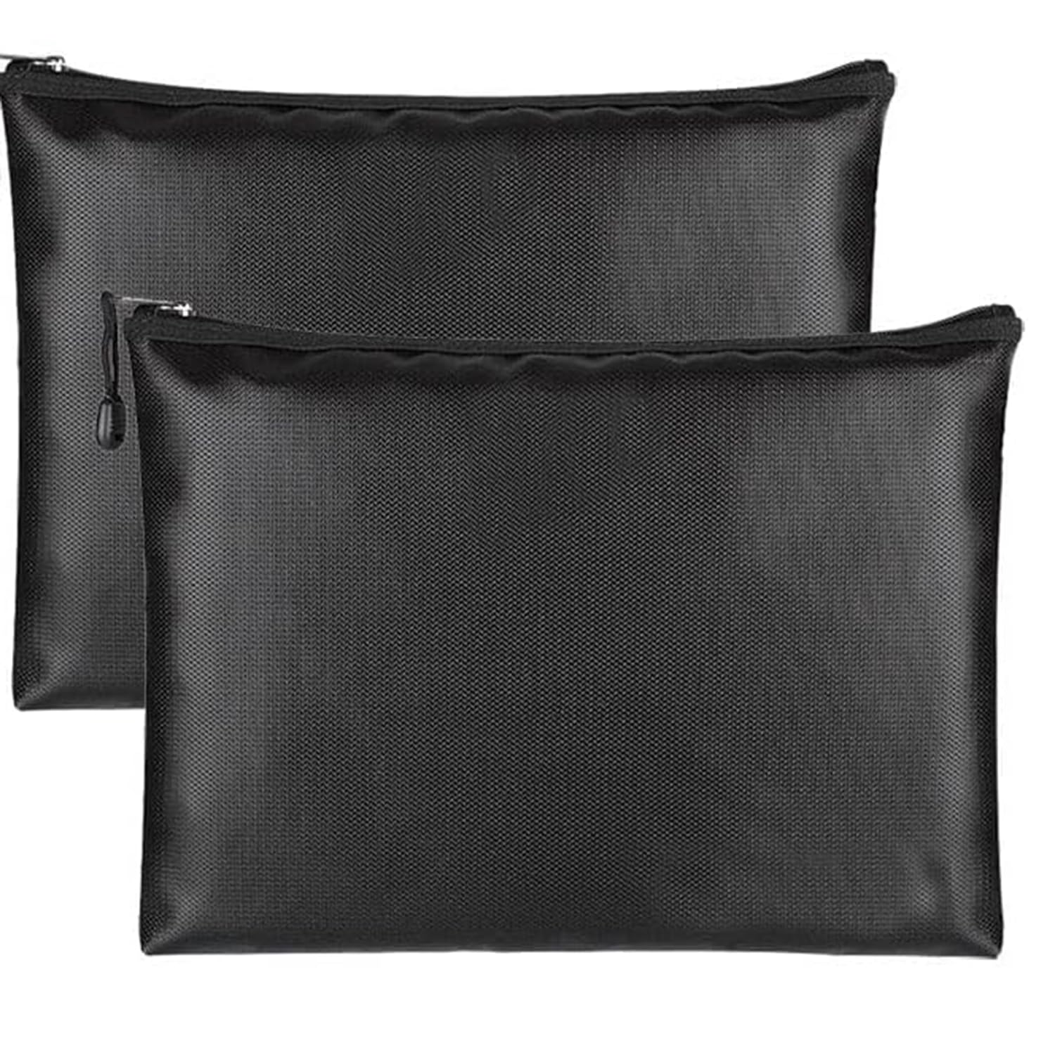 耐火バッグ ファスナー式 防水 防湿 防災 金収納 集金袋 耐火収納ケース 家庭 オフィス ２点セット (ブラック, Mサイズ)