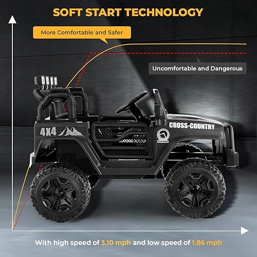 Miniatura 5 de Hikole Coche eléctrico con pilas para niños, 12 V, con control remoto, reproductor de música, Bluetooth, 3 velocidades, suspensión, ruedas de coche