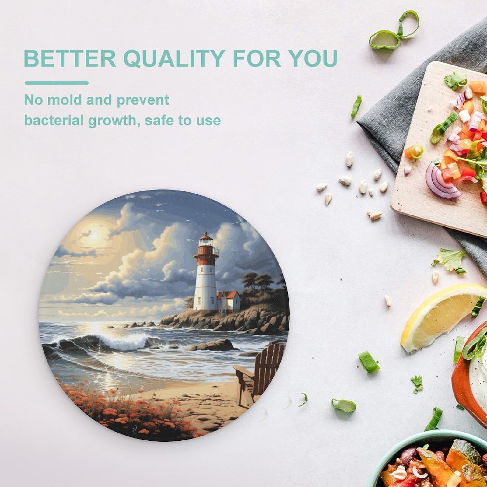 Sea Lighthouse Sandbeach - Tabla de cortar redonda fácil de limpiar, tablas de cortar para cocina, tamaño grande 7.9, tablas de cortar esenciales de cocina, convenientes para carne y verduras