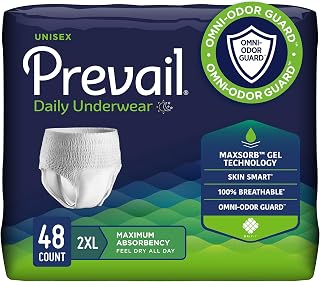 Prevail XX-Large Maximum Absorbency Unisex Adult Incontinence Underwear - Disposable Protective Diapers for Men & Women, 48 Count