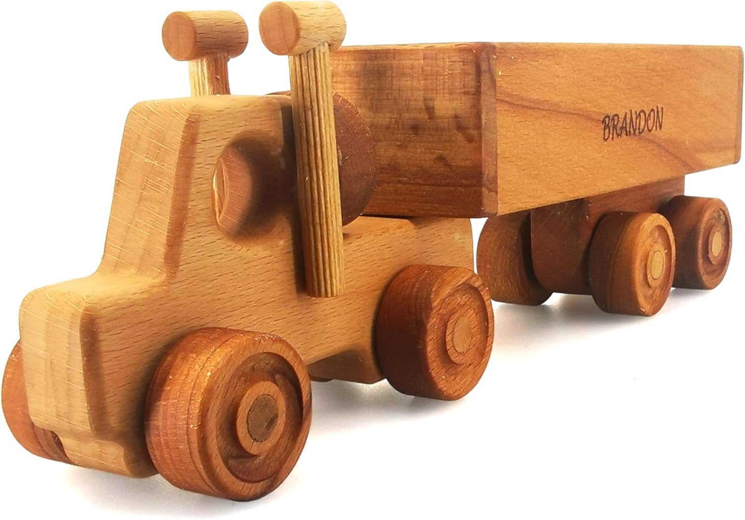 Personalized Wooden Toy Trailer Trucks Toddler Toys, Customized Semi Truck With Trailer 2 Year Old Boy Birthday Gift, Wooden Cars For Toddlers 1-3,Year Old Boy Toys, Birthday Gift For Kids Car Tracks