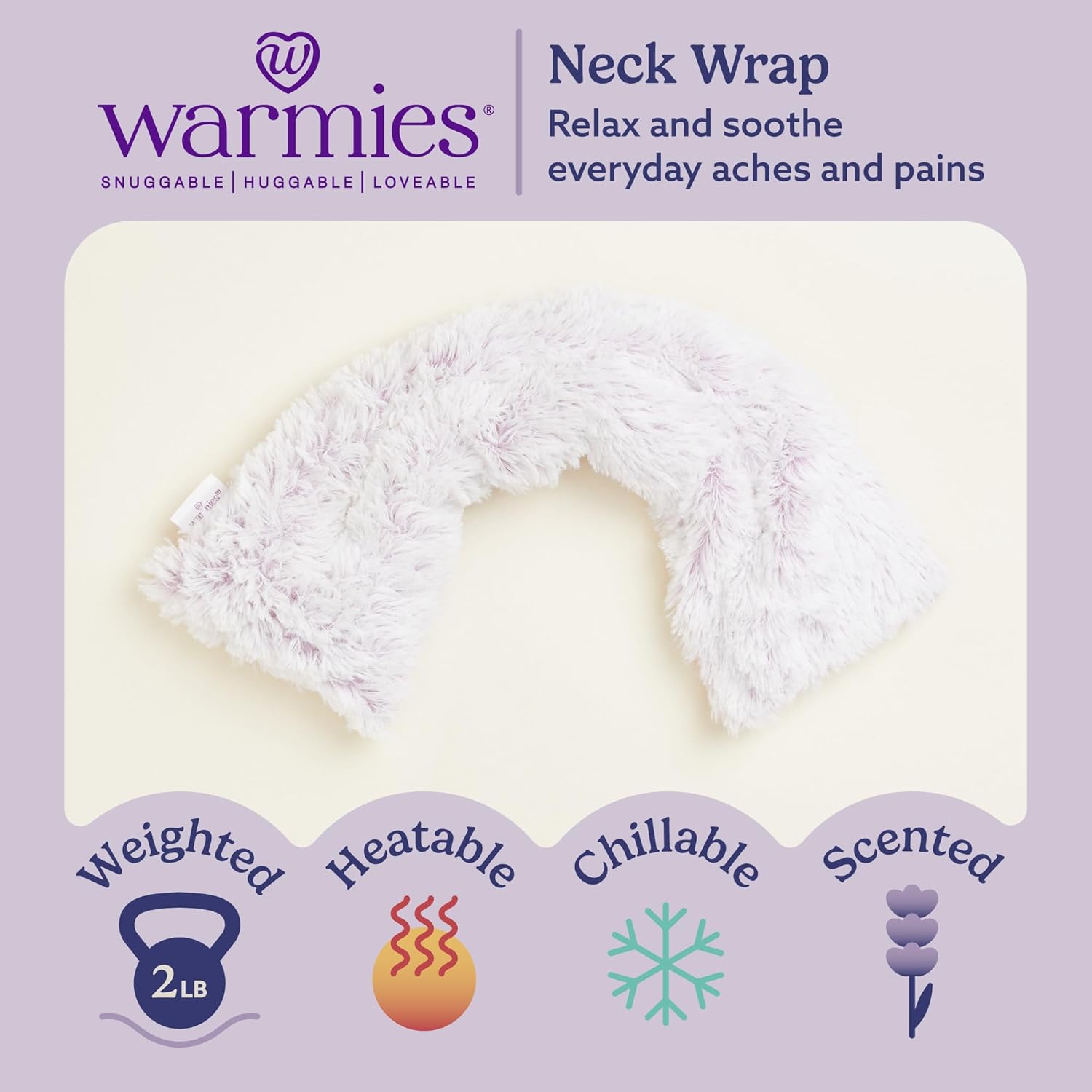 warmies Microwavable Neck & Shoulder Wrap - Heating & Cooling Plush Pad for Calming Relaxation - Weighted & Heated Neck Warmer with Scented Lavender - Microwave Heat Pad for Aches & Pain - Lavender