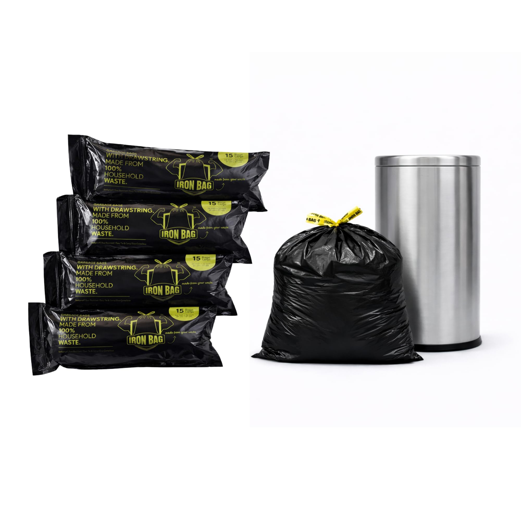 Premium Garbage Bags with Drawstring Handles | Large (24 in x 32 in) | 60 Count | 15 Bags X 4 Rolls | For Dry & Wet Waste | Black-picture-31