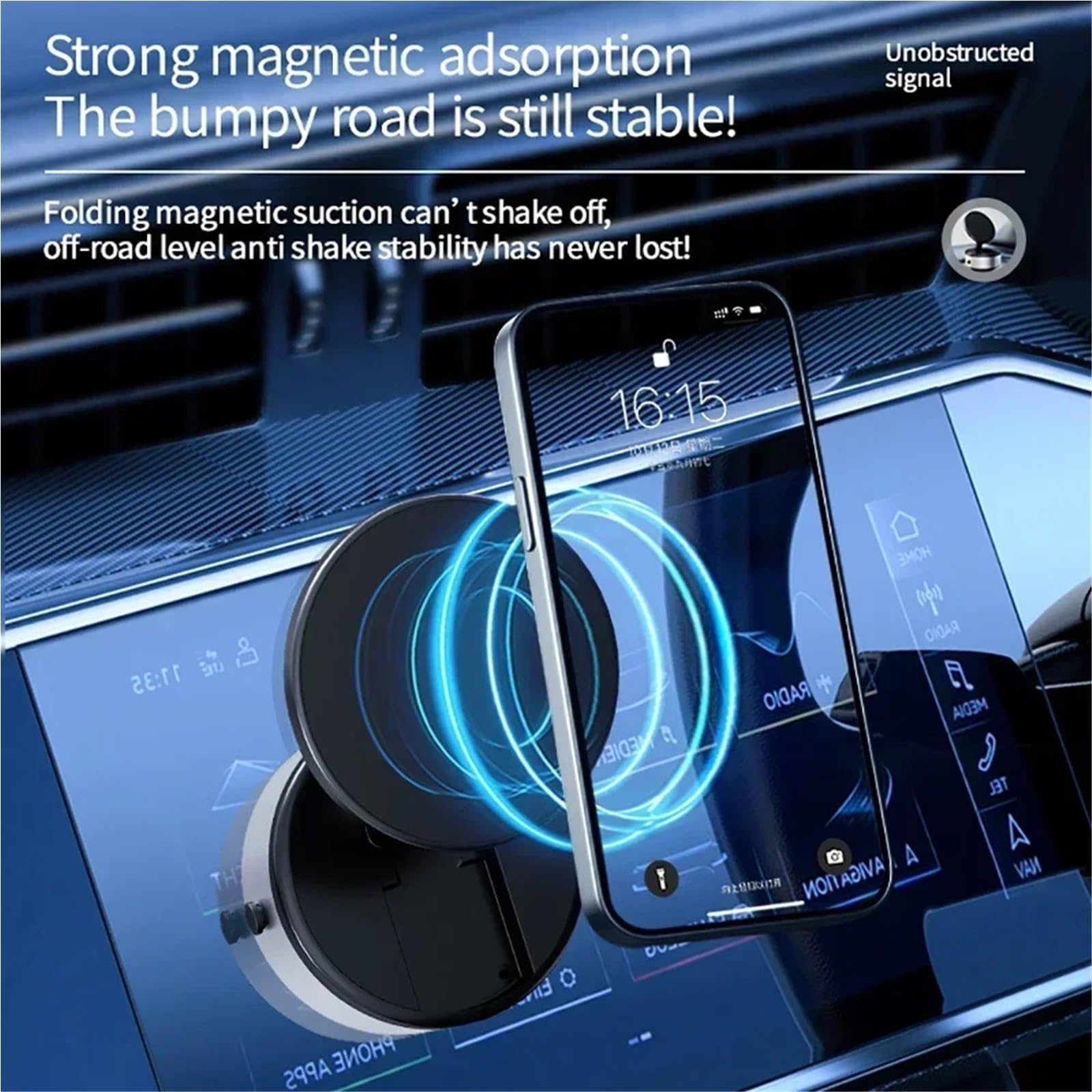 Soporte Movil Coche Soporte Auto Móvil Soporte magnético Giratorio de 360° para Ventosa de Coche, Montaje de Doble Cara, Soporte Universal, adsorción al vacío(A)