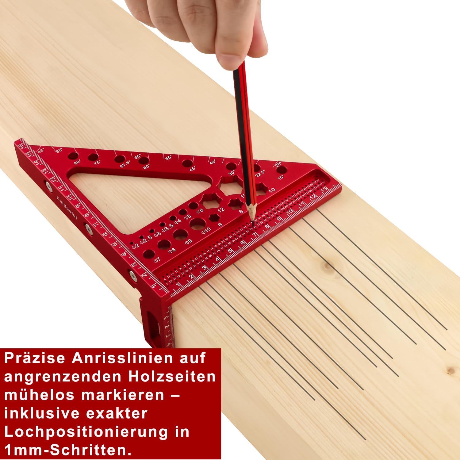 3D-Gehrungswinkel,Präzisions Messwerkzeug für Holzbearbeitung, Multifunktionaler Winkelmesser, 15-90 Grad, Aluminiumlegierung, Holzbearbeitungslineal für Tischler & Ingenieure