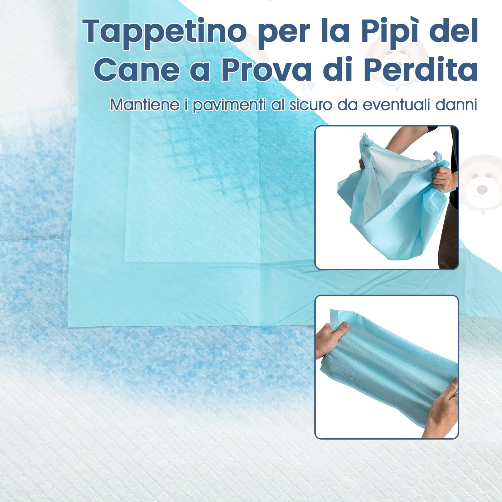 COSTWAY Tappetini Assorbenti per Cani, Tappetini da Interno ed Esterno per Animali Domestici a 6 Strati a Prova di Perdite, Asciugatura Rapida, Monouso per Urine, per Cagnolini (90 x 60 cm)