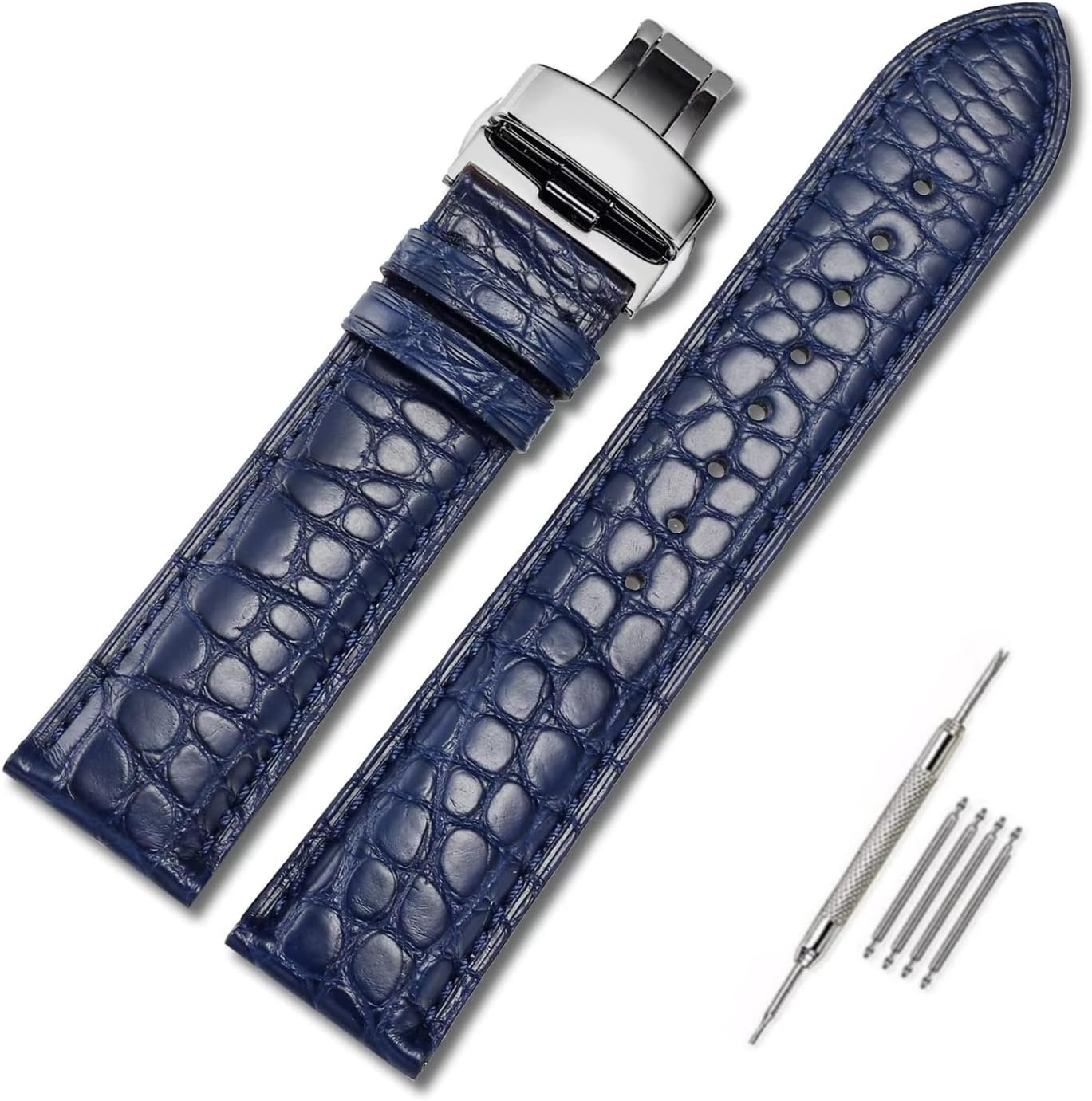 Moran Genuine Leather Band Alligator and Cowhide Replacement Deployment Buckle Watch strap18mm to 24mm Crocodile Leather Strap for Men's and Women's