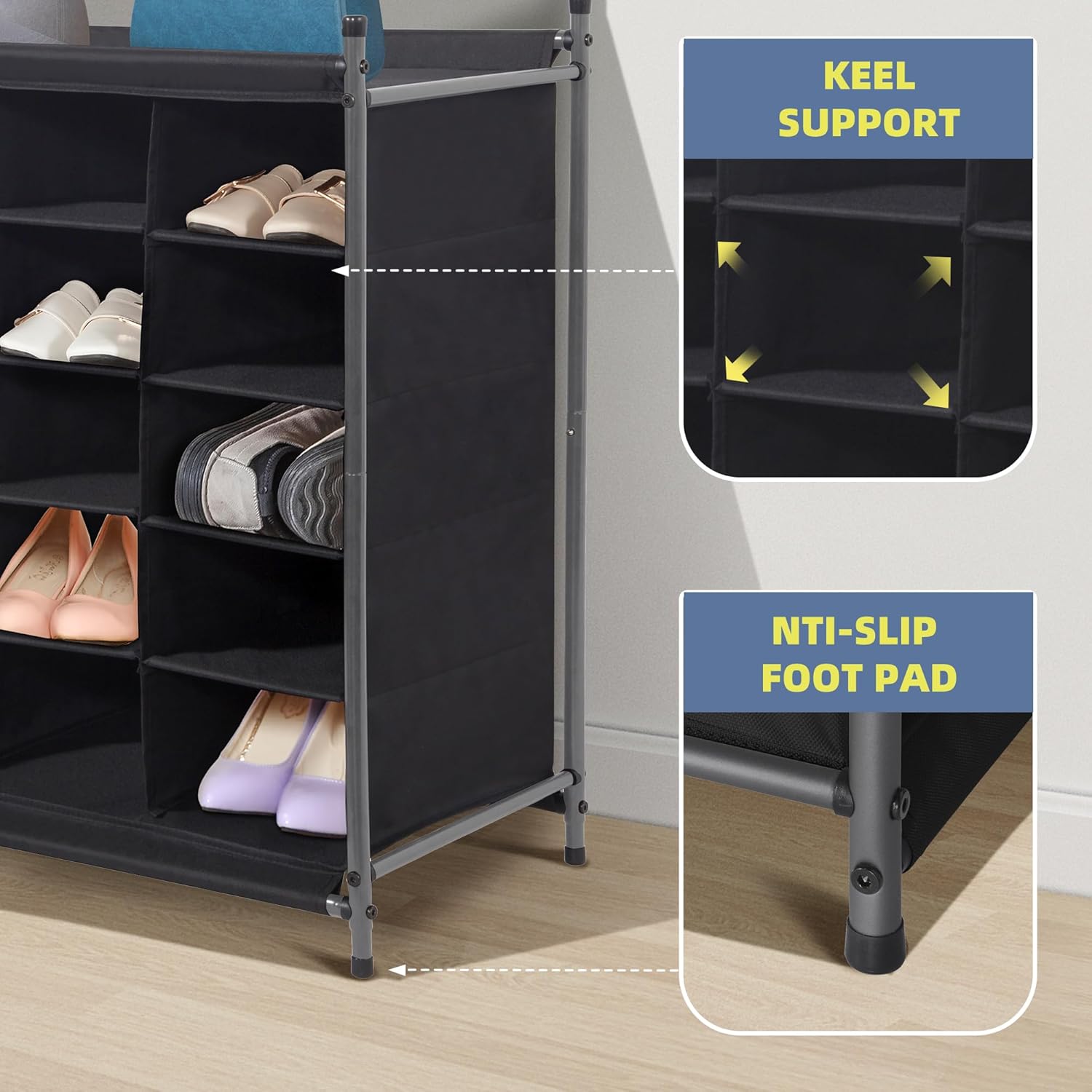 STORAGE MANIAC Stackable Shoe Cubby Organizer, Free Standing Shoe Cube Rack for Entryway, Bedroom, Apartment, Closet, 20-Cube Black