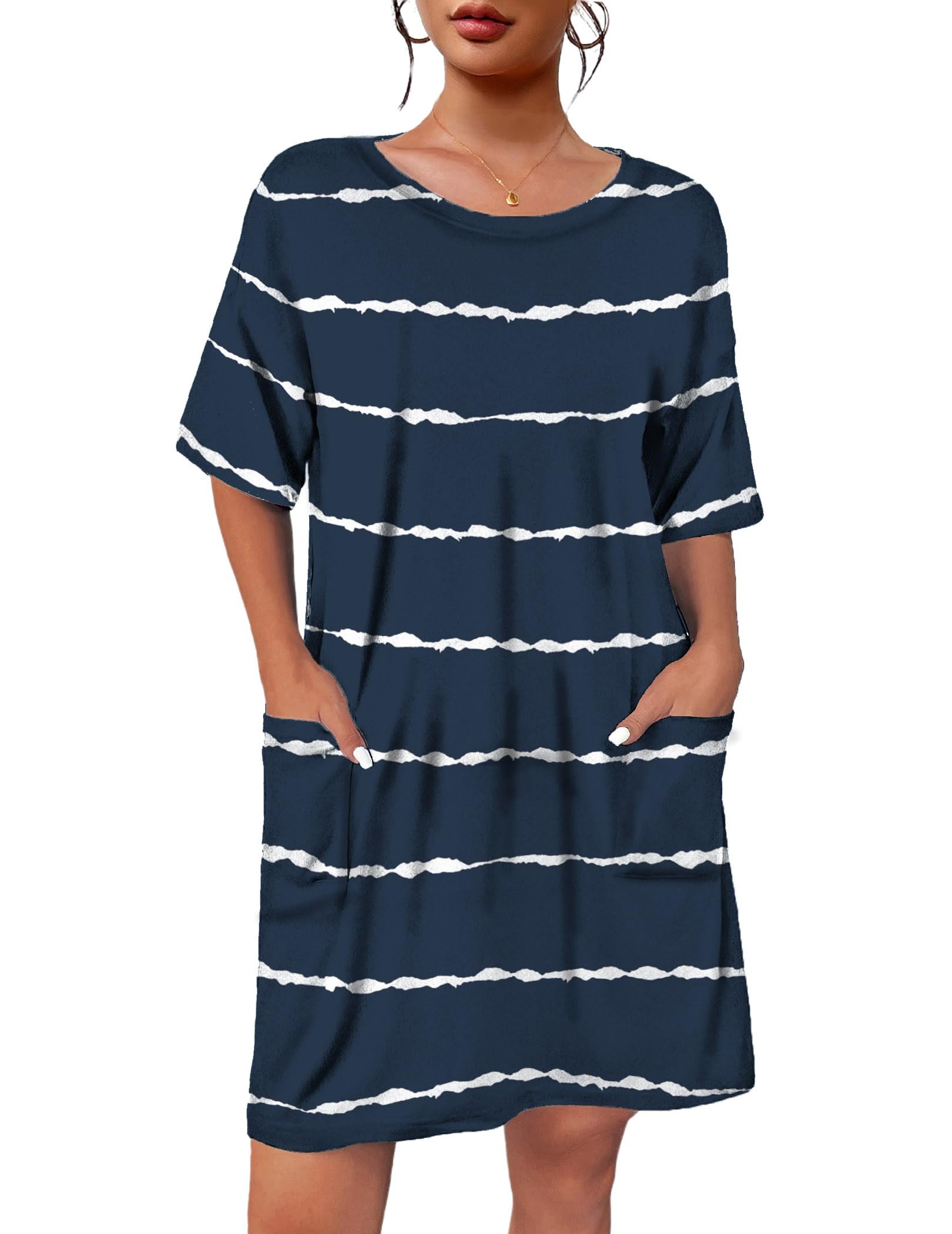 Ekouaer Womens Nightgown with Pockets Short Sleeve Sleep Shirts