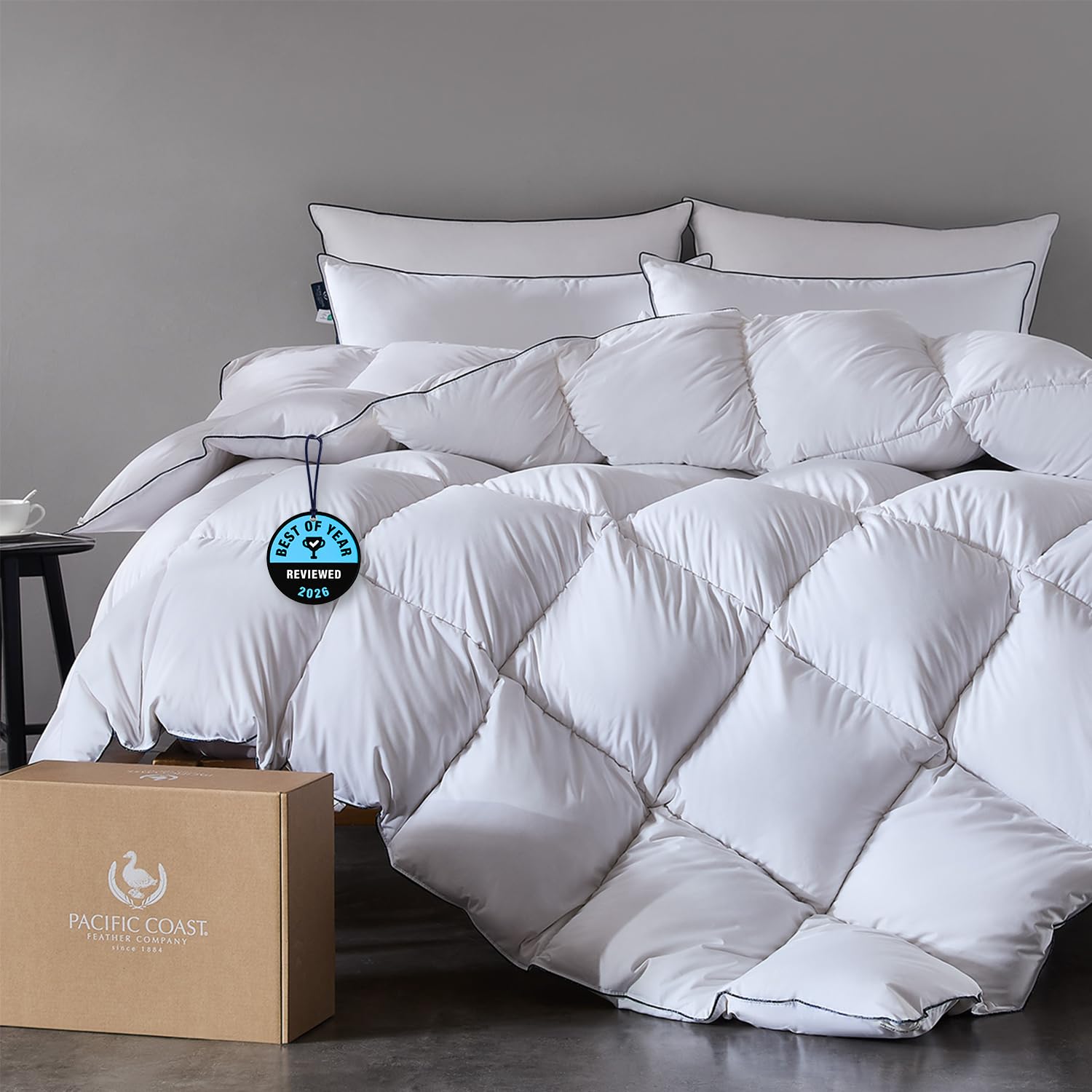 Photo 1 of Pacific Coast Premium Goose Feather & Down Fiber Comforter Queen Size, 420TC 100% Australian Cotton Shell, All-Season Comforter with Hidden Baffle Box & Double-Stitched Piping (90"x90")
