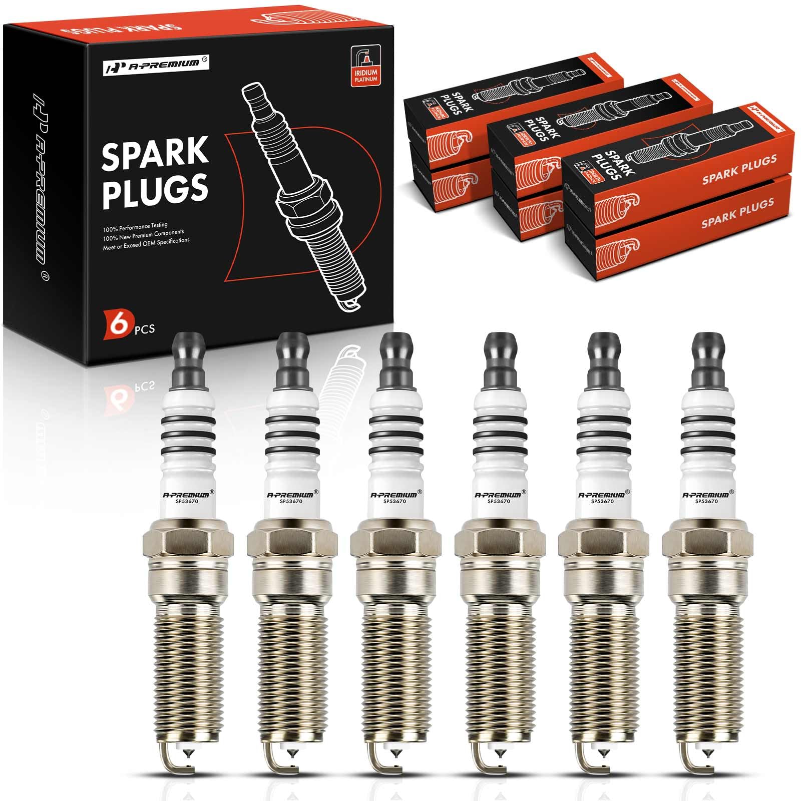 A-Premium Iridium Platinum Spark Plugs Compatible with Mazda 6 2009-2012, CX-9 CX9 2007-2012, 3.5L 3.7L, Pack of 6