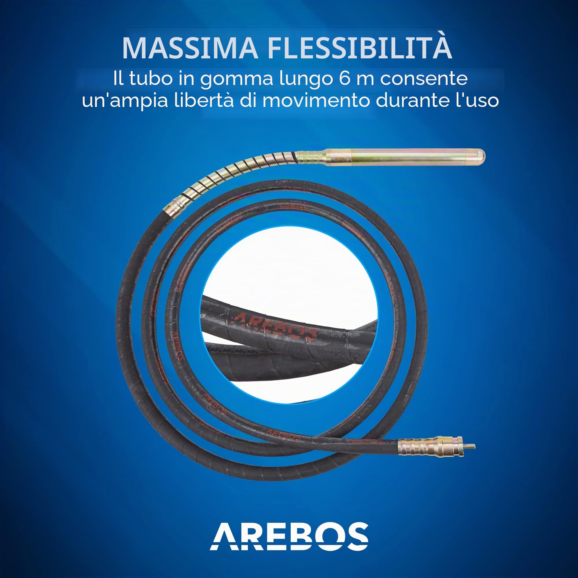 Arebos Vibratore per cemento | Vibratore per calcestruzzo 1500W | Vibratore ad immersione | Vibratore portatile per calcestruzzo | Ago vibrante per calcestruzzo | Vibratore interno per calcestruzzo