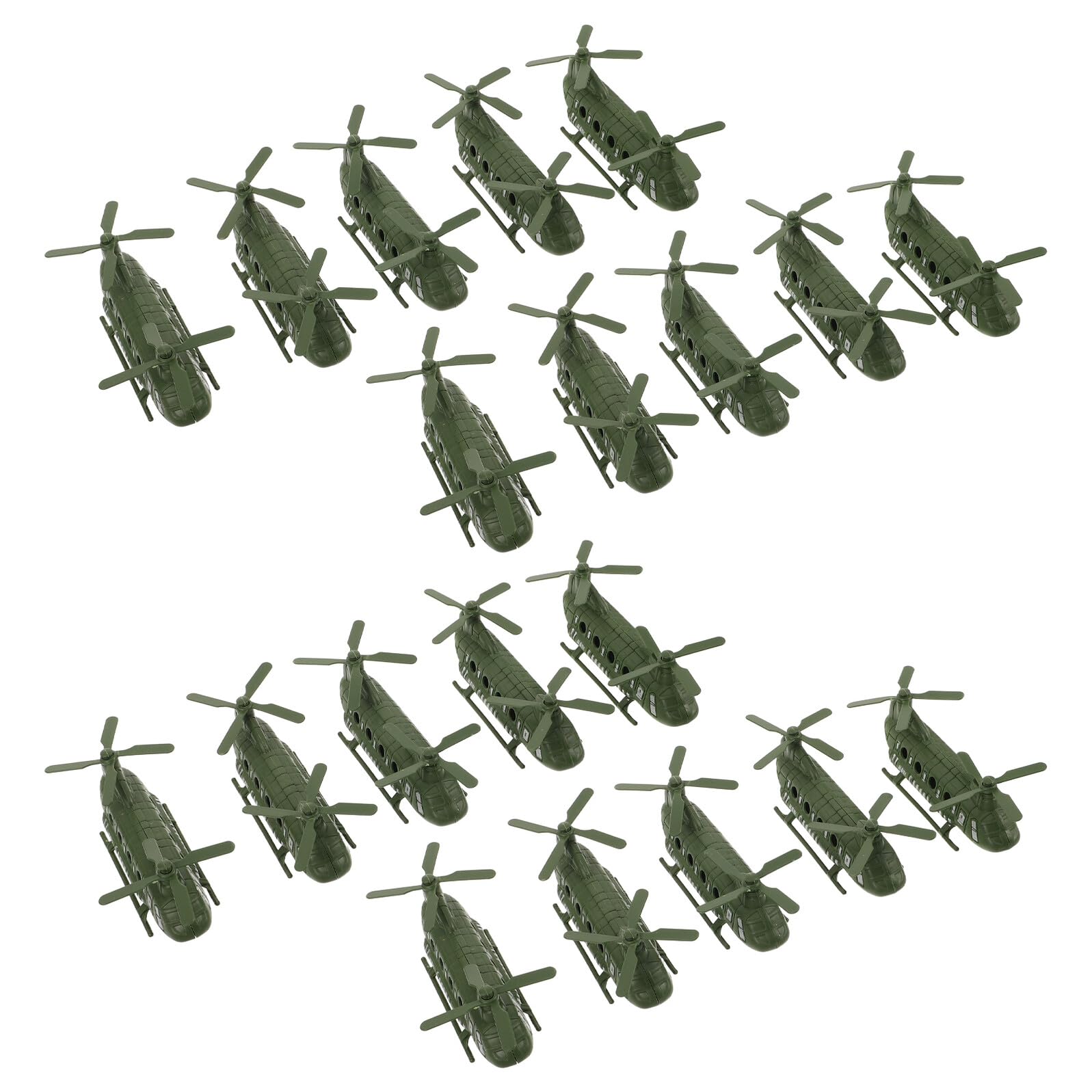 HOMSFOU 20 Pcs 12cm Military Plastic Helicopter for Boys – Dual-rotor Transport Aircraft Model Set, Miniature Army Plane Ornaments for Bedroom and Playroom Decoration