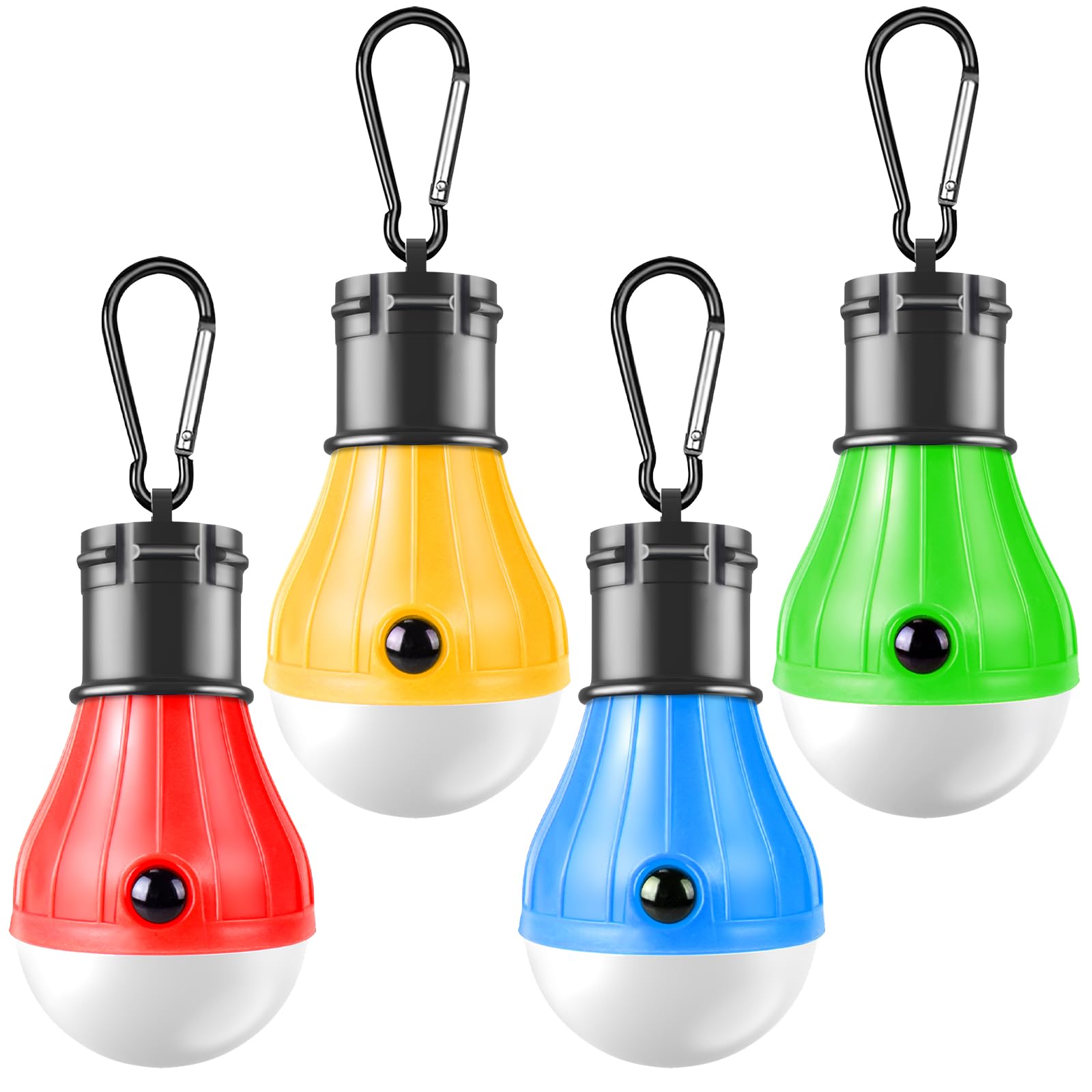 PEMOTechCamping Lantern 4 Pack, 4 Lighting Modes LED Camping Lights Bulbs with Clip Hooks, Waterproof Portable Battery Operated Emergency Tent Lights for Outdoor Camping Hiking Fishing Hunting