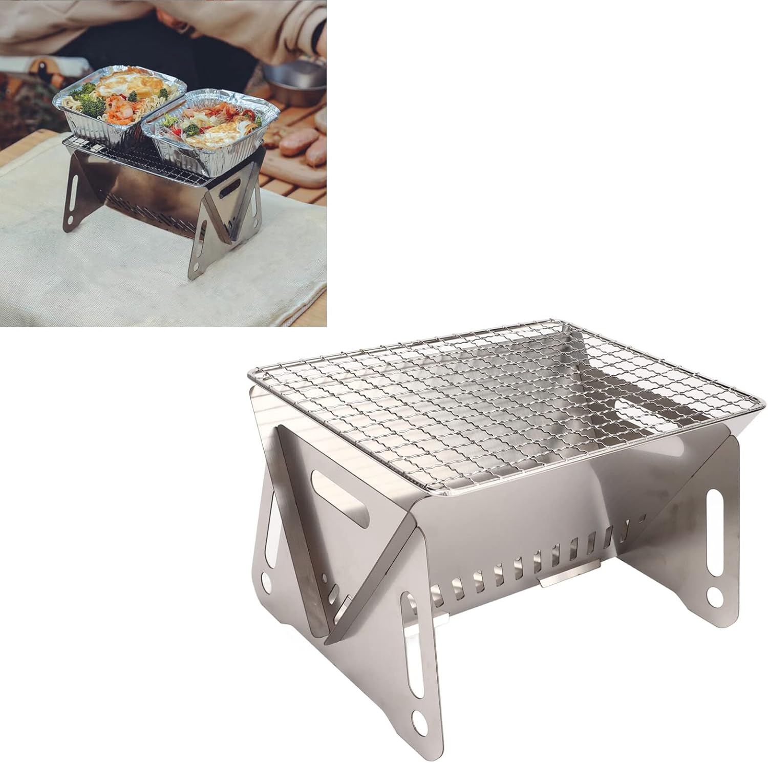 Assembled Topyond Foldable BBQ Grill with foil containers