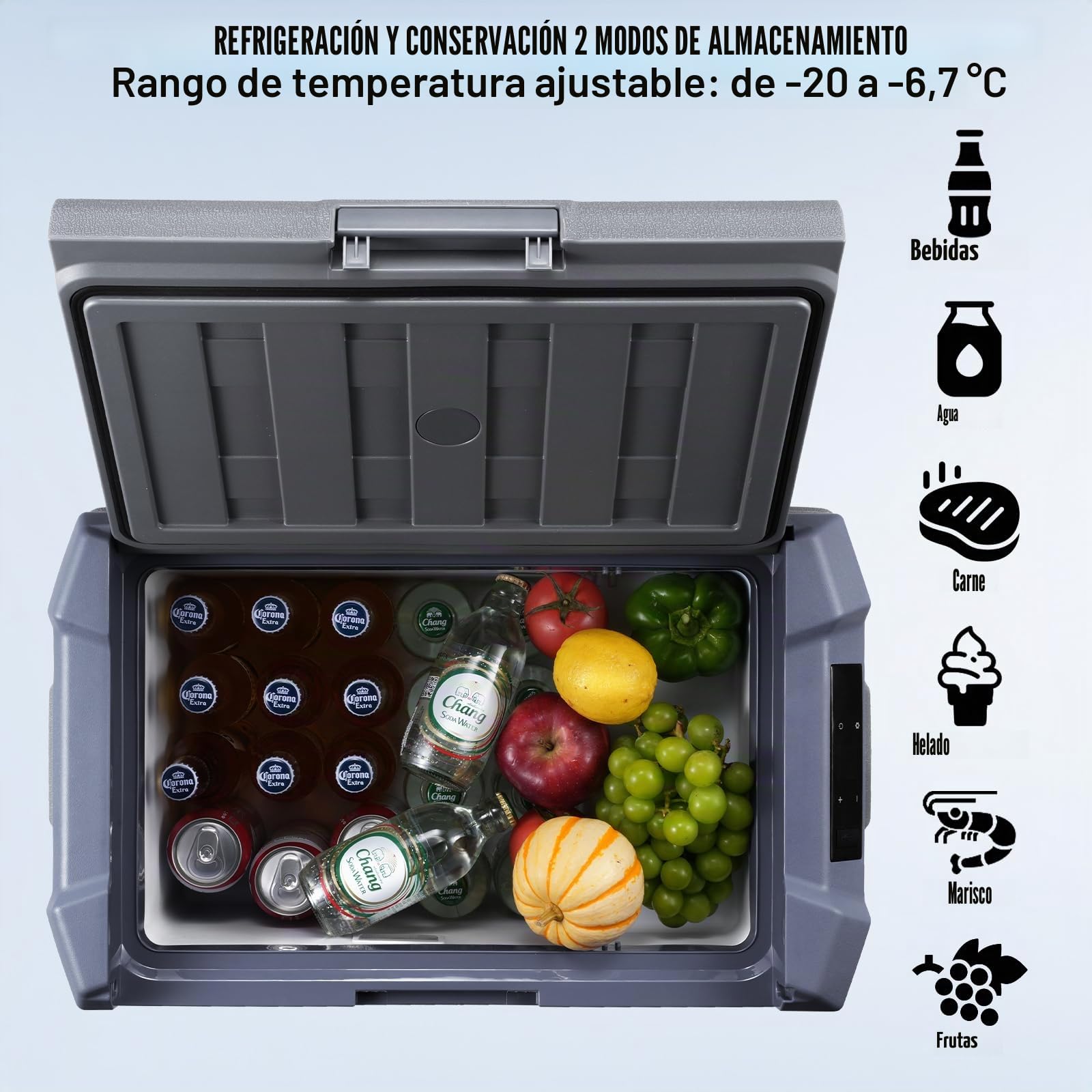 VEVOR Nevera de Compresión Portátil 37 L Mini Nevera para Coche 12/24V CC y 100-240V CA Caja Enfriadora de Zona Única Temperatura Ajustable de -20°C a 20°C para Camión Barco Casa 618 x 376 x 442 mm