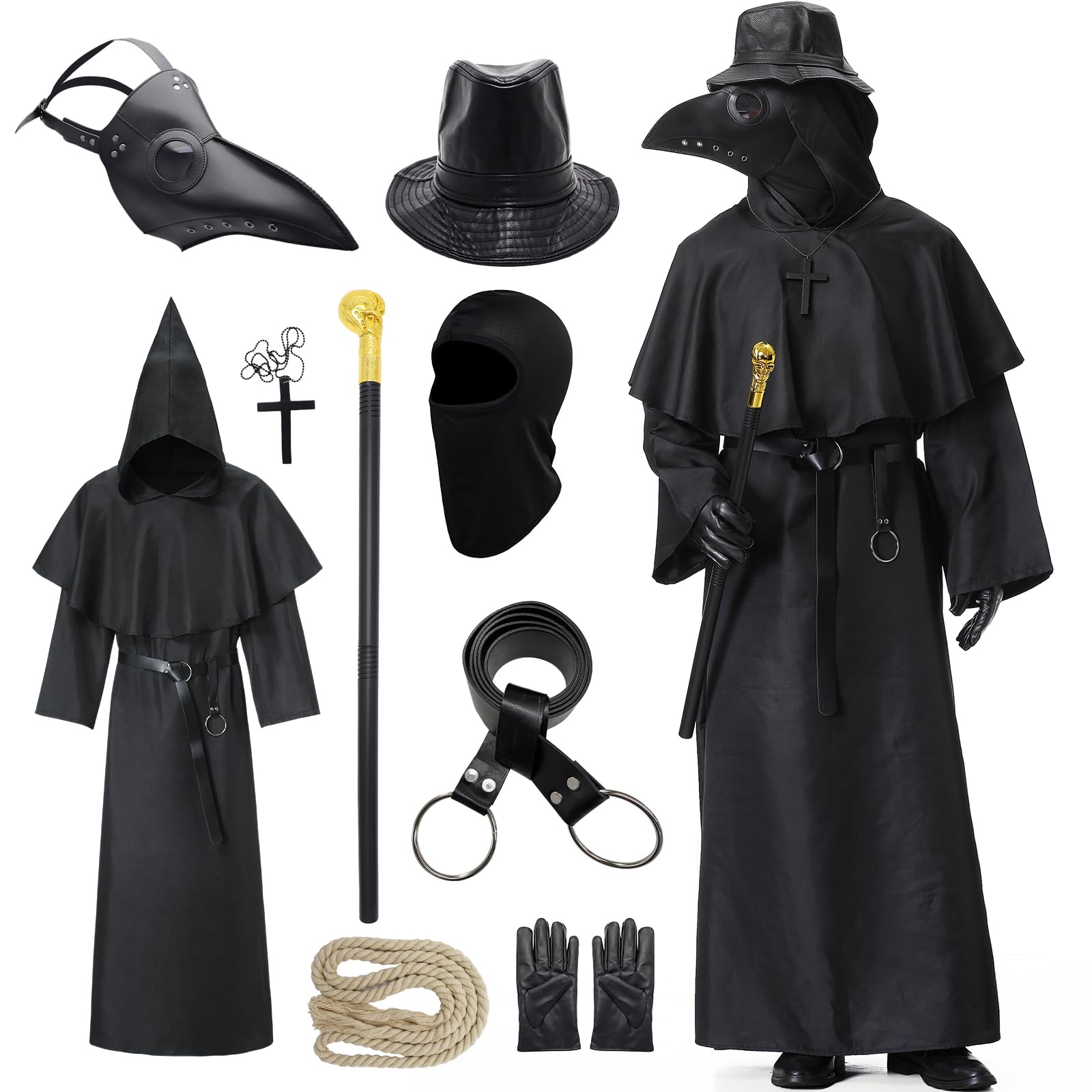 Costume de docteur de peste, pour homme, plague, costume de docteur de peste, médiévale, cospaly, avec masque de docteur de peste, pour Halloween, carnaval