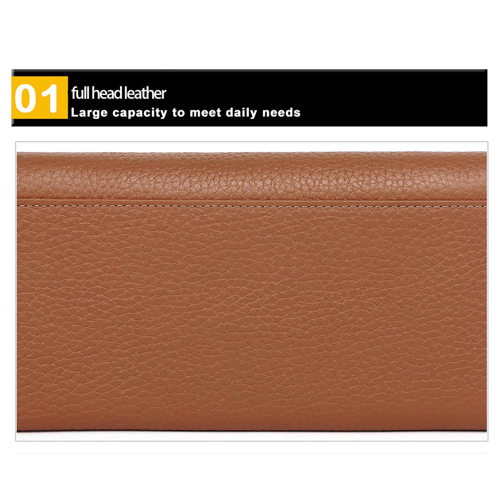 Damen Geldbeutel mit RFID Clutch mit Großem Fassungsvermögen und Litschimuster mit Schnalle, die Mobiltelefone Aufnehmen Kann,Orange,One Size