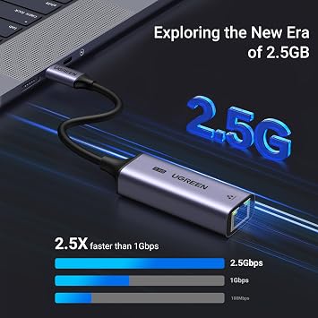 UGREEN USB C to Ethernet Adapter 2.5G, Ethernet Adapter for Laptop, Aluminum, Type C (Thunderbolt 4/3 Compatible) to RJ45 Network Internet, Compatible for NAS, MacBook Air/Pro, XPS, iPhone 17 Pro/Max