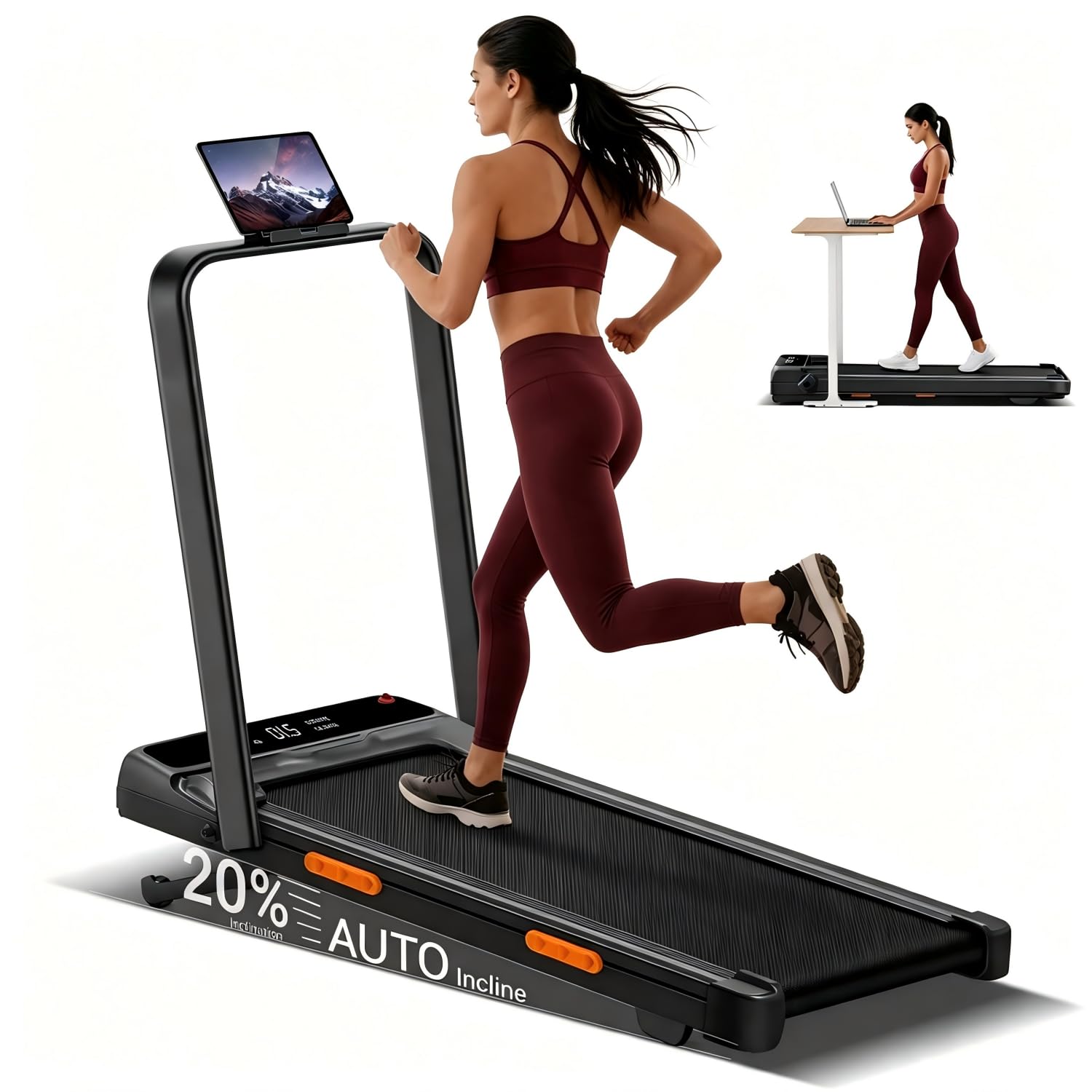 Walking Pad with 20% Auto Incline, 12 km/h Foldable Treadmill for Home
