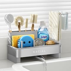 Nacial Sponge Holder for Kitchen Sink Sink Caddy Organizer with High Brush Holder Two Towel Racks - Rustproof