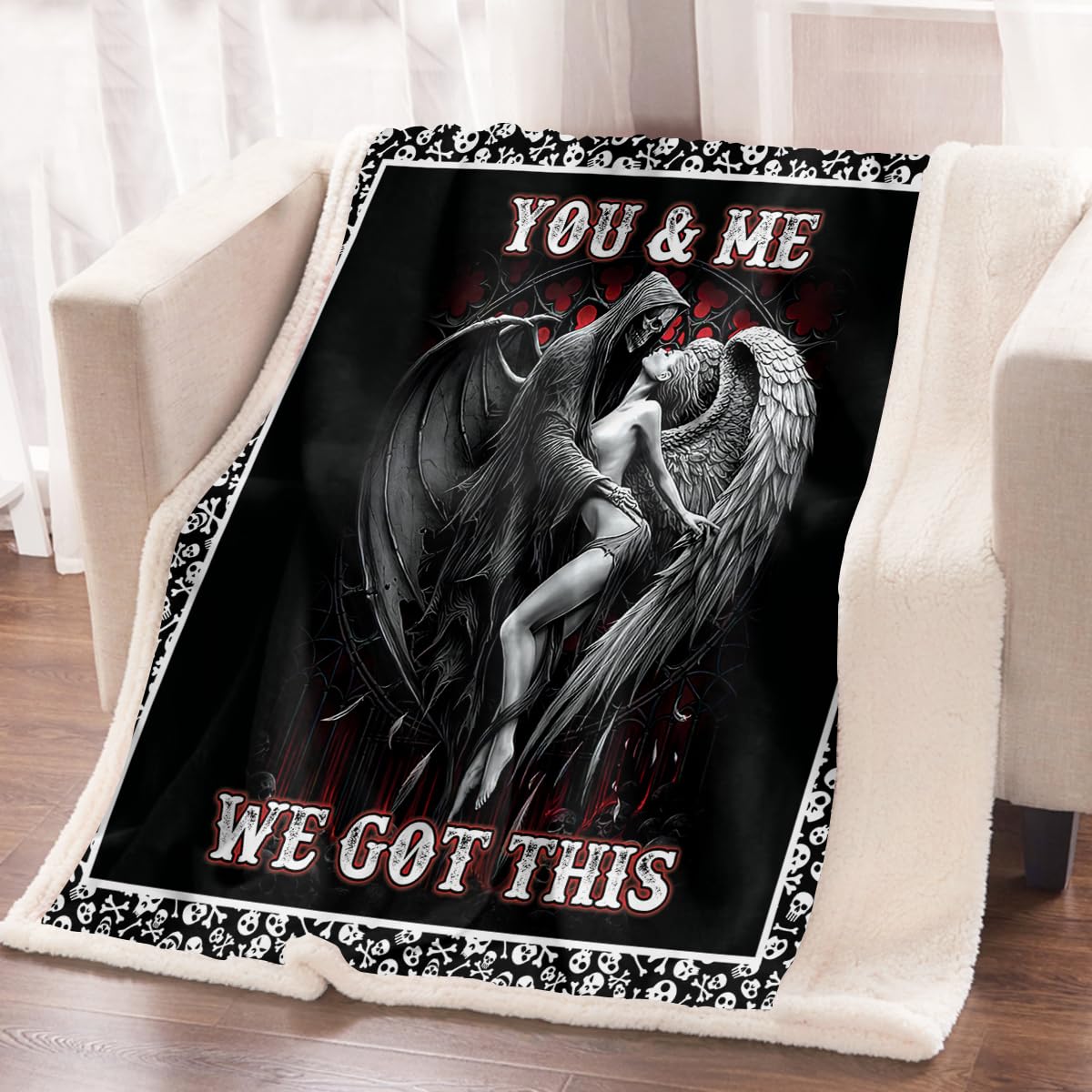 ARIGHTEX Sugar Skull Blanket You and Me We Got This Sugar Skull Wedding Couple Super Soft Sherpa Throw Blanket Black and White Fleece Blanket (108 x 90 Inches)
