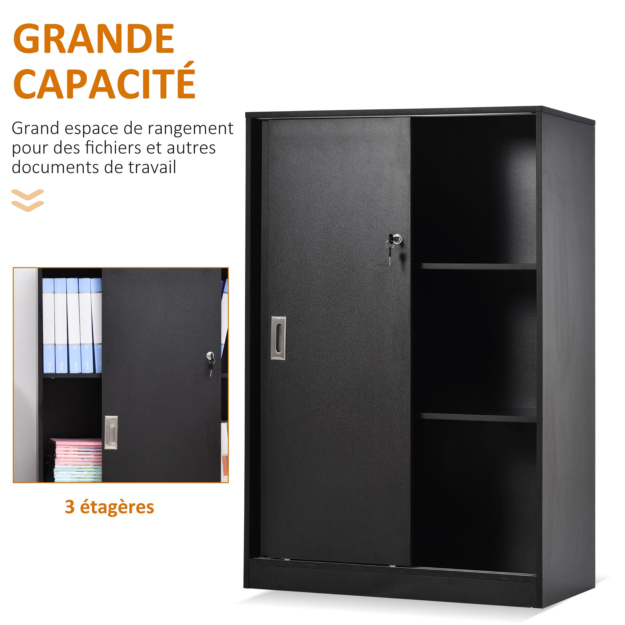 HOMCOM Szafka biurowa Szafa z 2 zamykanymi drzwiami przesuwnymi dim. 80L x 40 l x 120H cm 2 półki panelowe czarne