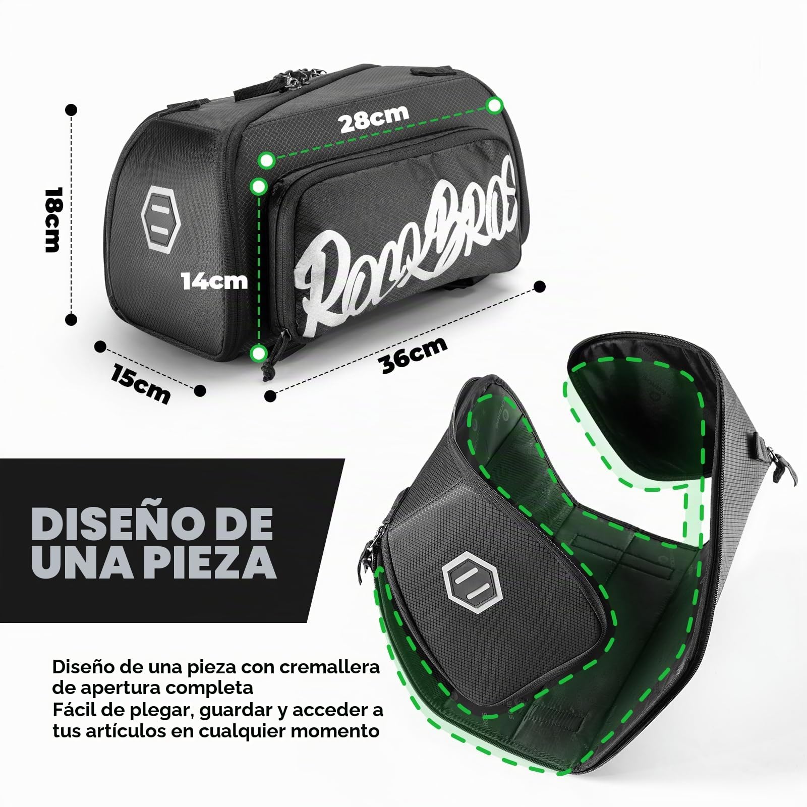 ROCKBROS Bolsa Trasera para Bicicleta 14.9L con Bolsillos Laterales y Correa de Hombro, Bolsa de Portaequipajes Reflectante para Ciclismo, Viajes y Desplazamientos