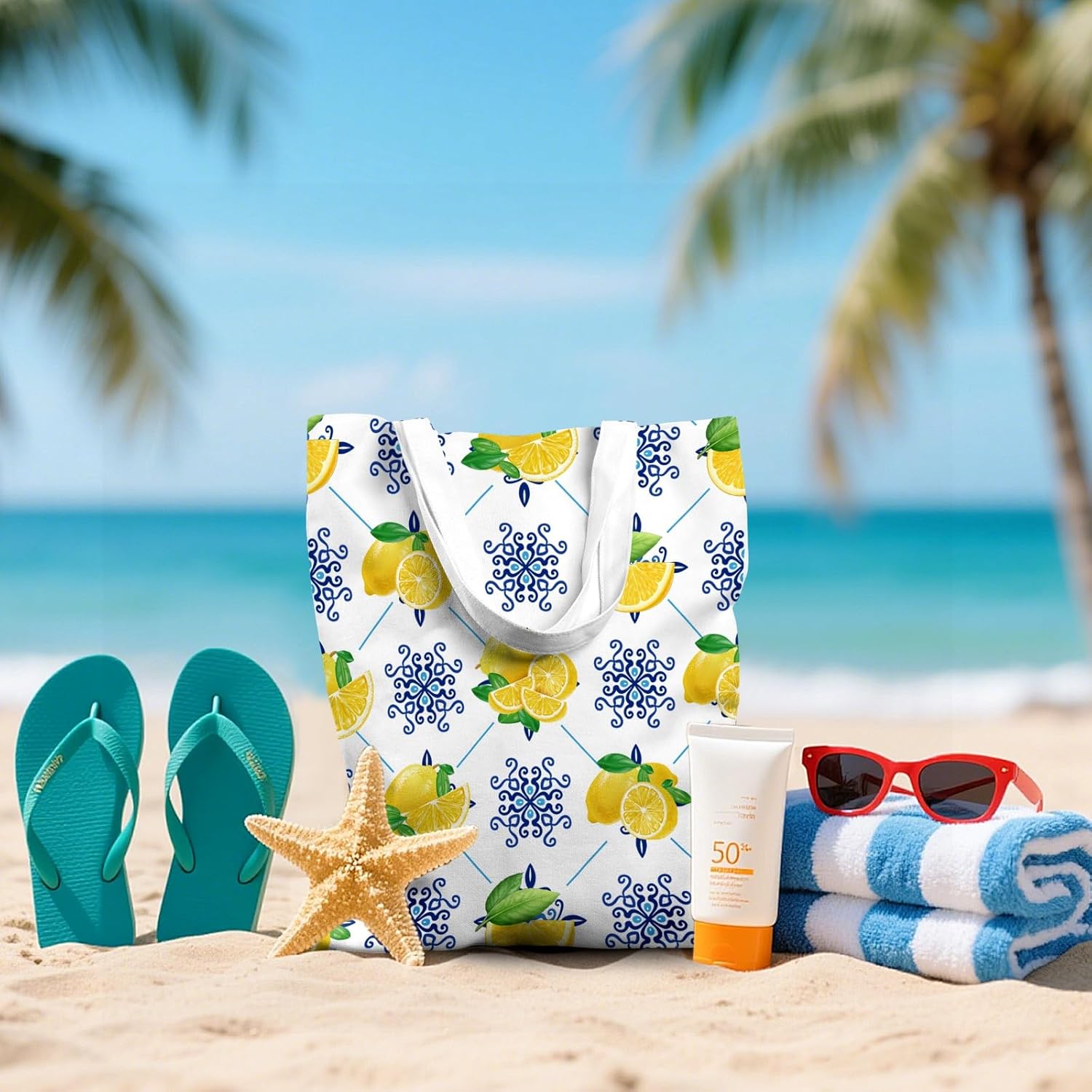 Lemon Tote Bags for Women - 8 Pack Italian Islands Gift Amalfi Coast Lemon Floral Canvas Grocery Bags, Lightweight Shoulder Bag Bulk Set for Beach, Shopping, Party Favors - Image 8