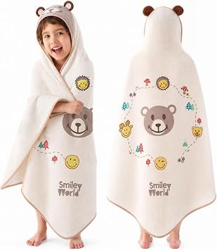 Hooded Kids Bath Towel, 45" x 45" Large Size Beach Towels for Swim Pool