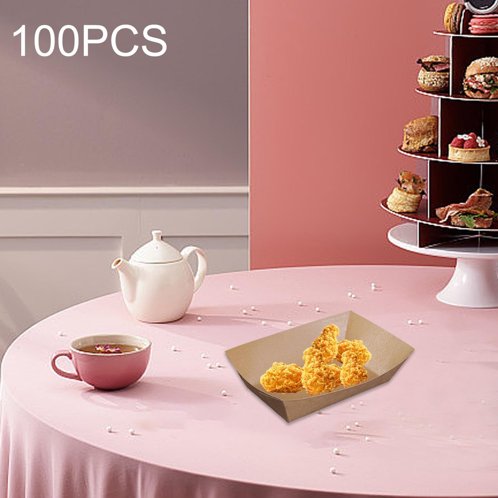 Lot de 100 barquettes en papier kraft pour tacos, nachos, frites, corn, M