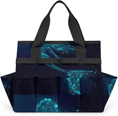 Ocean Mermaid Garden Tool Tote Bag for Women Men Gardening Tool Storage Bags with 10 Pockets Standable Garden Home Tool Kits Organizer for Indoor