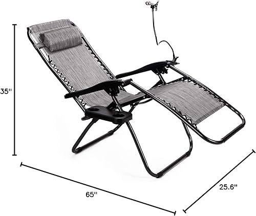 Miniatura 2 de Juego de 2 sillas reclinables para exteriores con soporte para tazas y soporte para teléfono, sillas reclinables plegables ajustables para patio