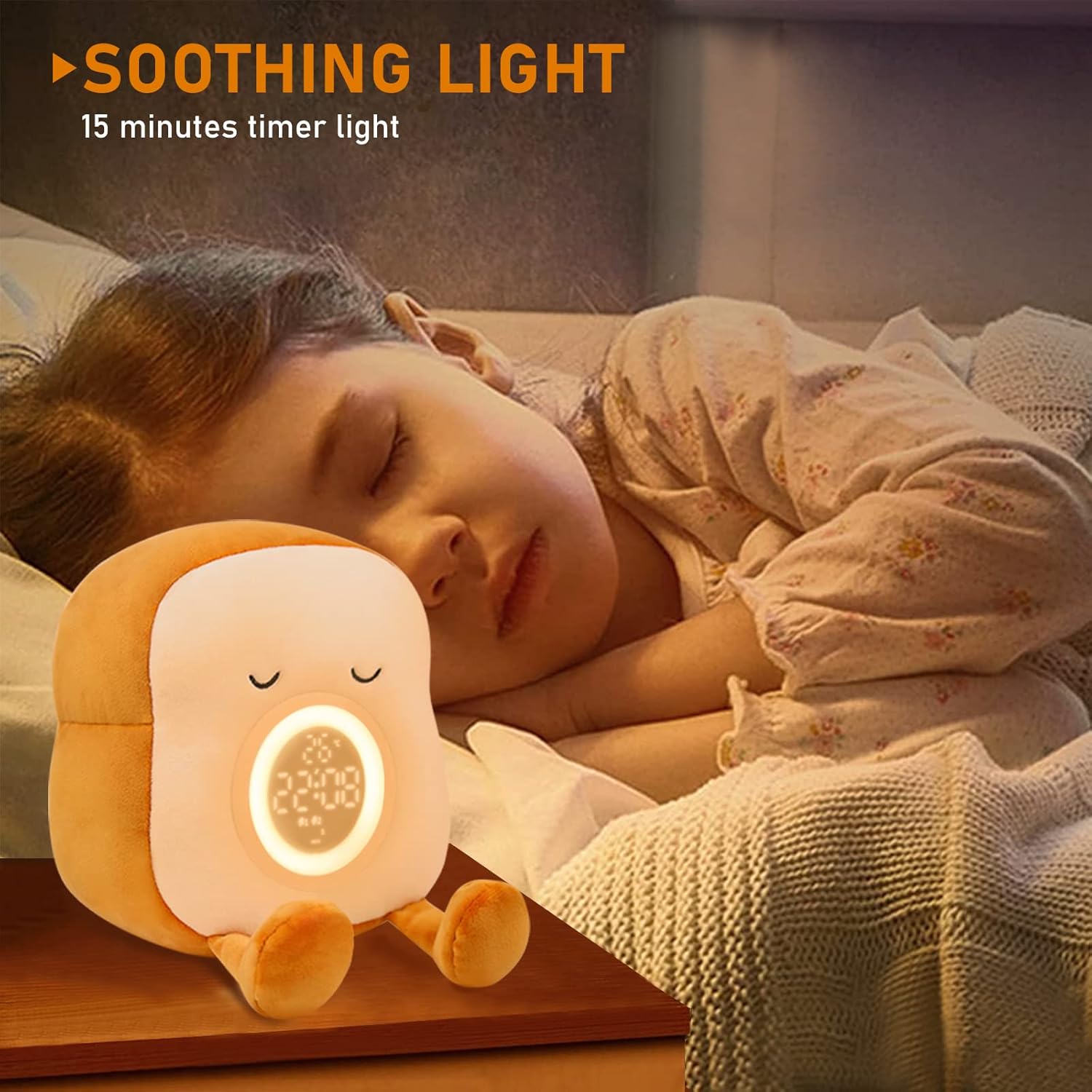 QANYI Kids Night Light Plushies, Funny Food Toast Bread Plush Cute Stuffed Alarm Clocks for Bedrooms, Cool Bedside Lamp Gifts for Women Kids 6 7 8 9 10 11 Year Old Girls