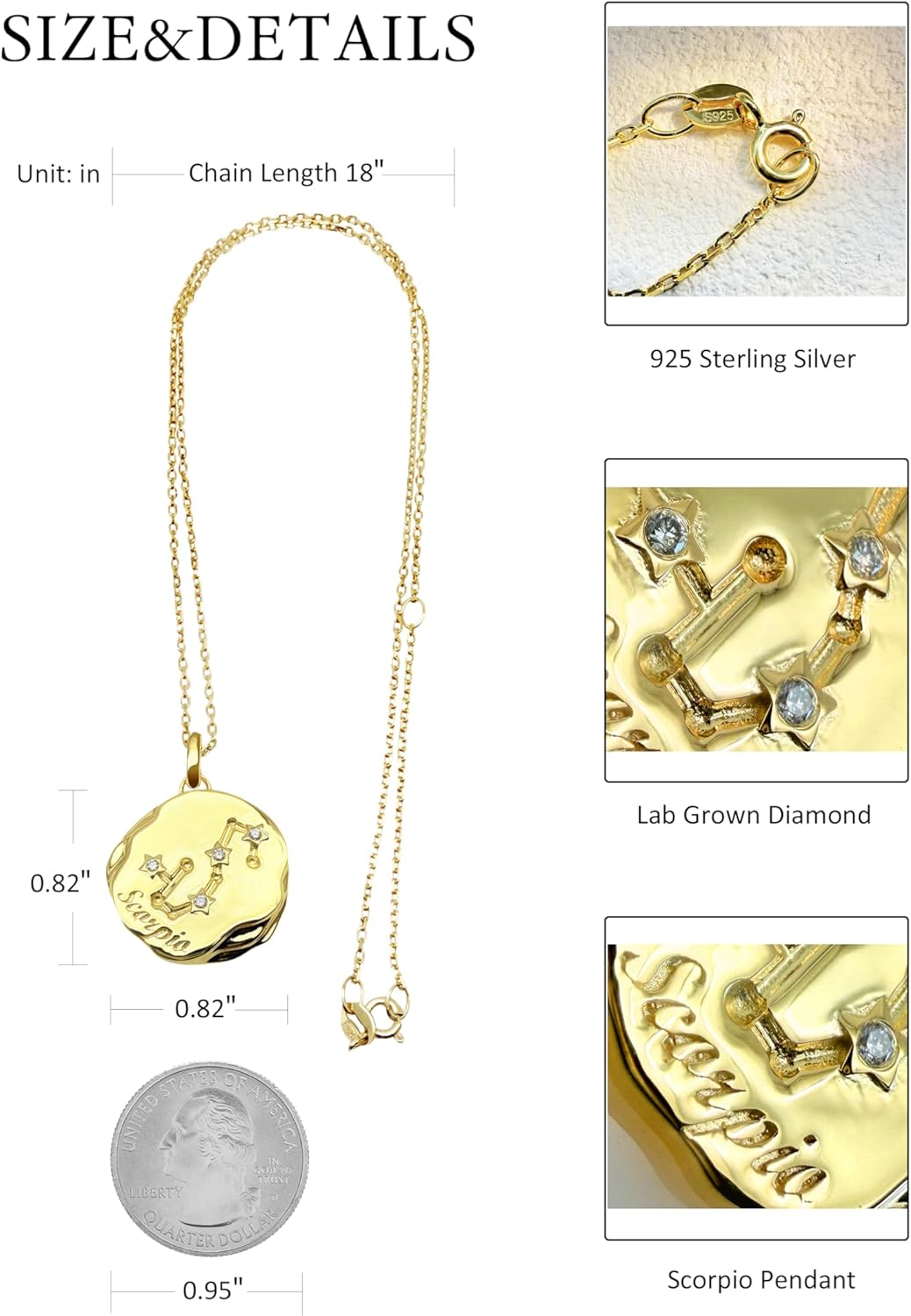 S925 Sterling Silver Lab Grown Diamond Necklace for Womens,Zodiac 12 Constellation Diamond Pendant Necklace,Birthday Gift for Her,Dainty Gold Jewelry - Image 2