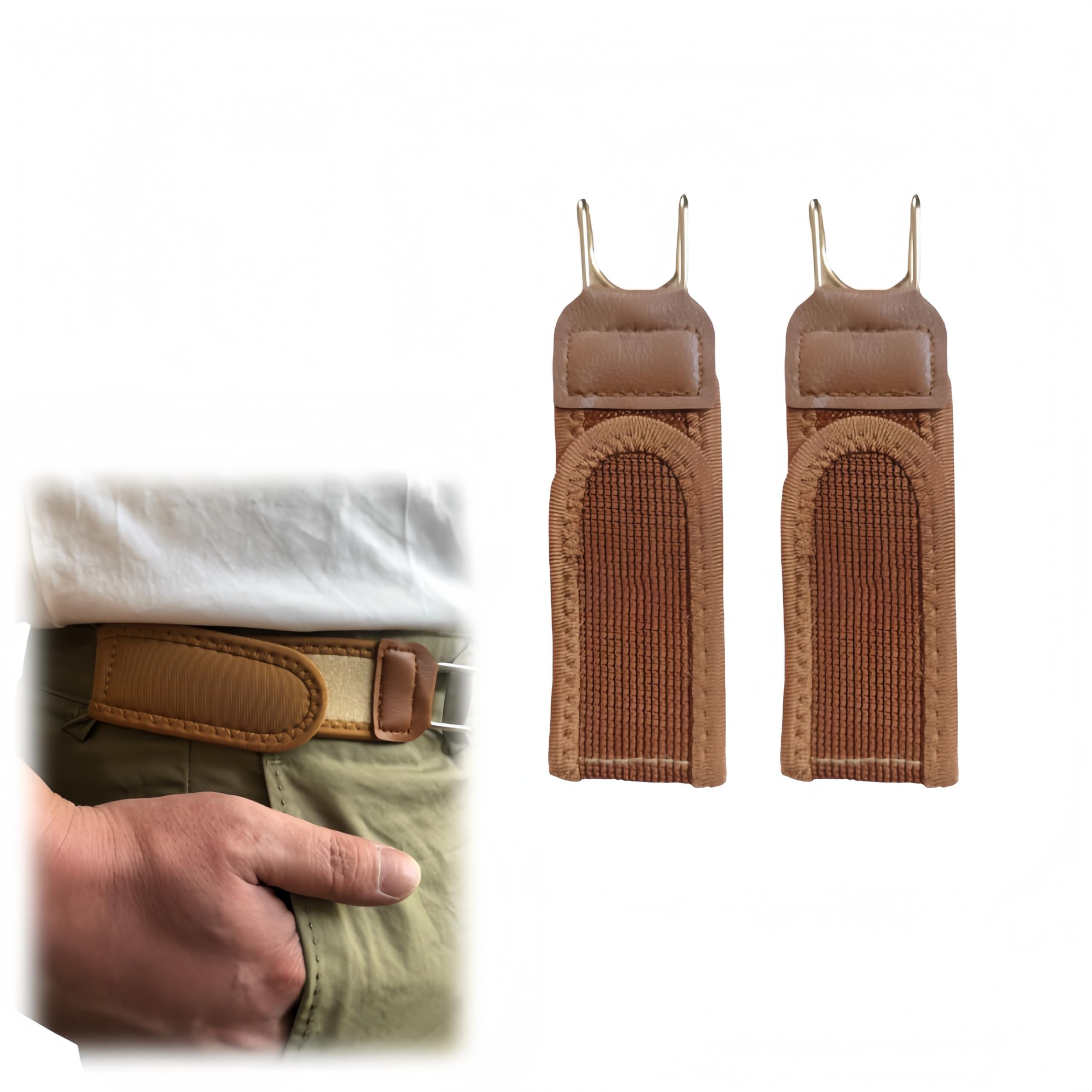 Yadezzn Men's Brown Metal Hook Elastic Belt, Velcro No Buckle Belts, Adjustable Universal Belt For Wo, Suitable For Jeans Etc (Brown)（2Pcs）