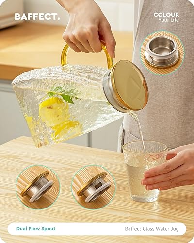 Miniatura 3 de Baffect Jarra de agua, jarra de vidrio con tapa y asa, jarra de vidrio de borosilicato de 63 onzas  1.8 L de alto para puerta del refrigerador,