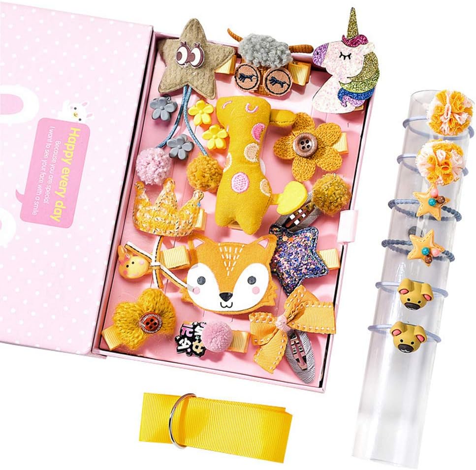 SIPLIV 24 Pcs Baby Girls Hair Accessories Set - Hair Clips, Hair Ties, Hair Bows, Claw Clips,Storage Strap and Gift Box, Yellow - D - Image 4