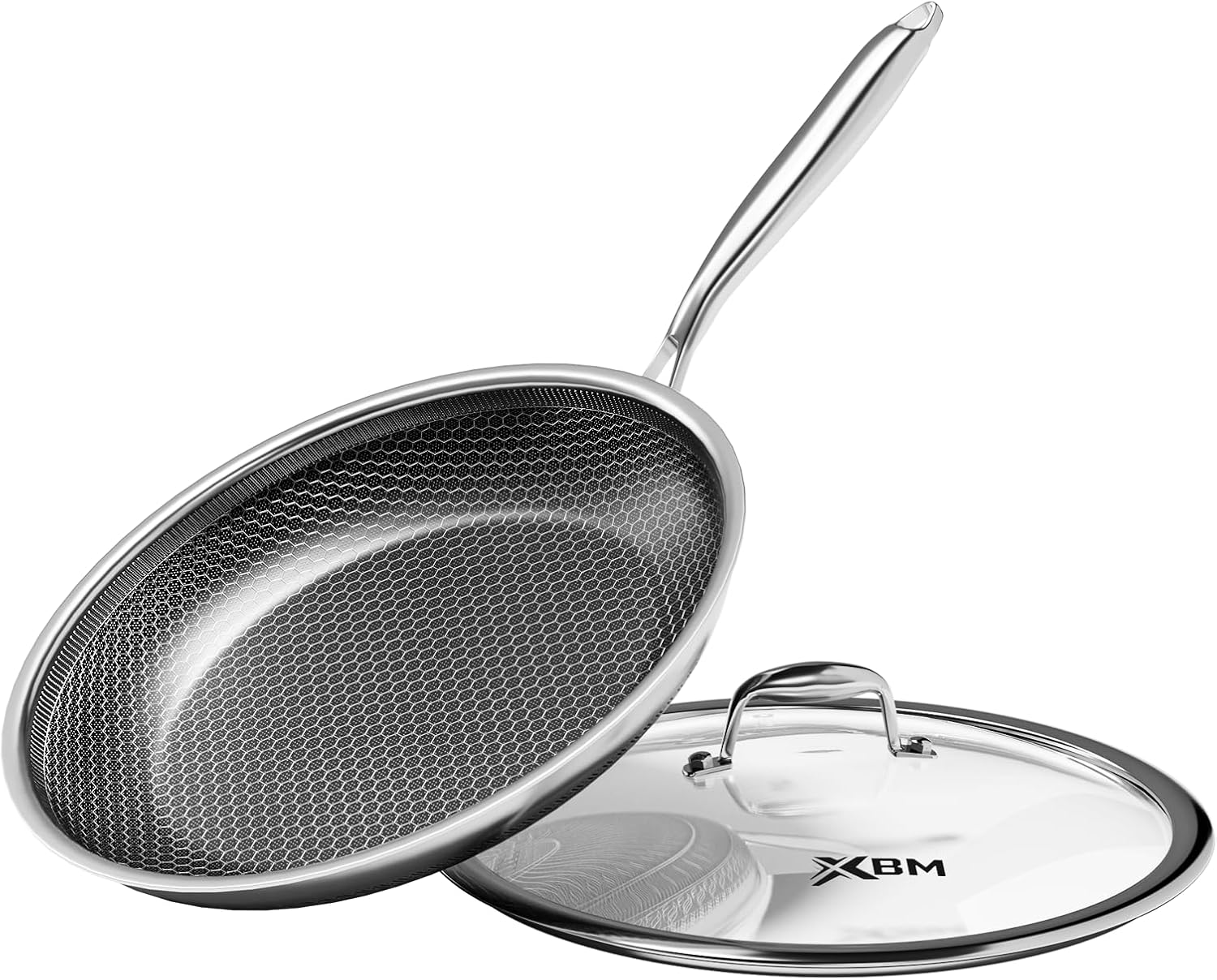 Honeycomb Stainless Steel Nonstick Frying Pan with Lid 12 Inch, Induction Cooktop Compatible Skillet, PFOA-Free Scratch-Proof, Dishwasher & Oven Safe, Stay-Cool Handle, Silver Kitchen Cookware