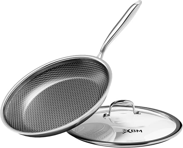 Honeycomb Stainless Steel Nonstick Frying Pan with Lid 12 Inch, Inductio...