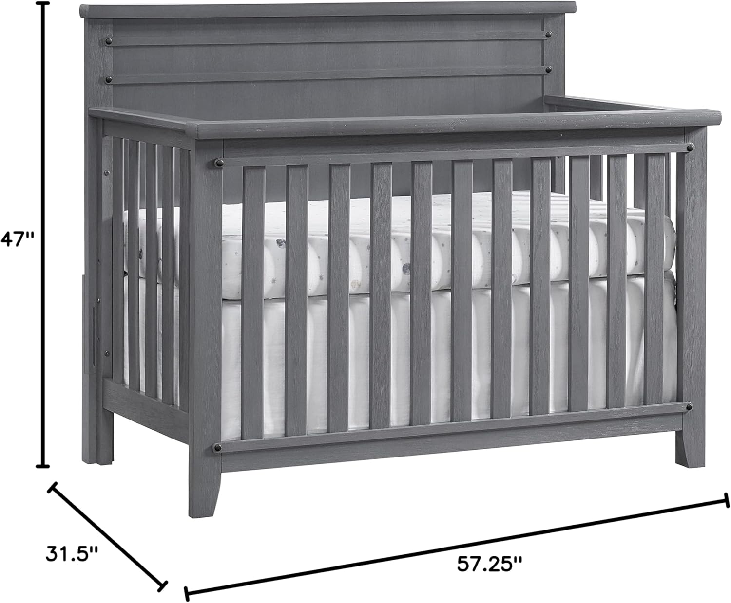 Soho Baby 49011570 Ellison Premium 4-in-1 Convertible Crib, Flat-Top Headboard, Wire Brush Ash Gray Finish, GreenGuard Gold Certified