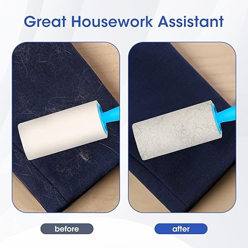 Miniatura 5 de Rodillos de pelusa para pelo de mascotas, repuestos de rodillos de pelusa extra pegajosos, 5 rodillos, 450 hojas con 2 asas reforzadas actualizadas,