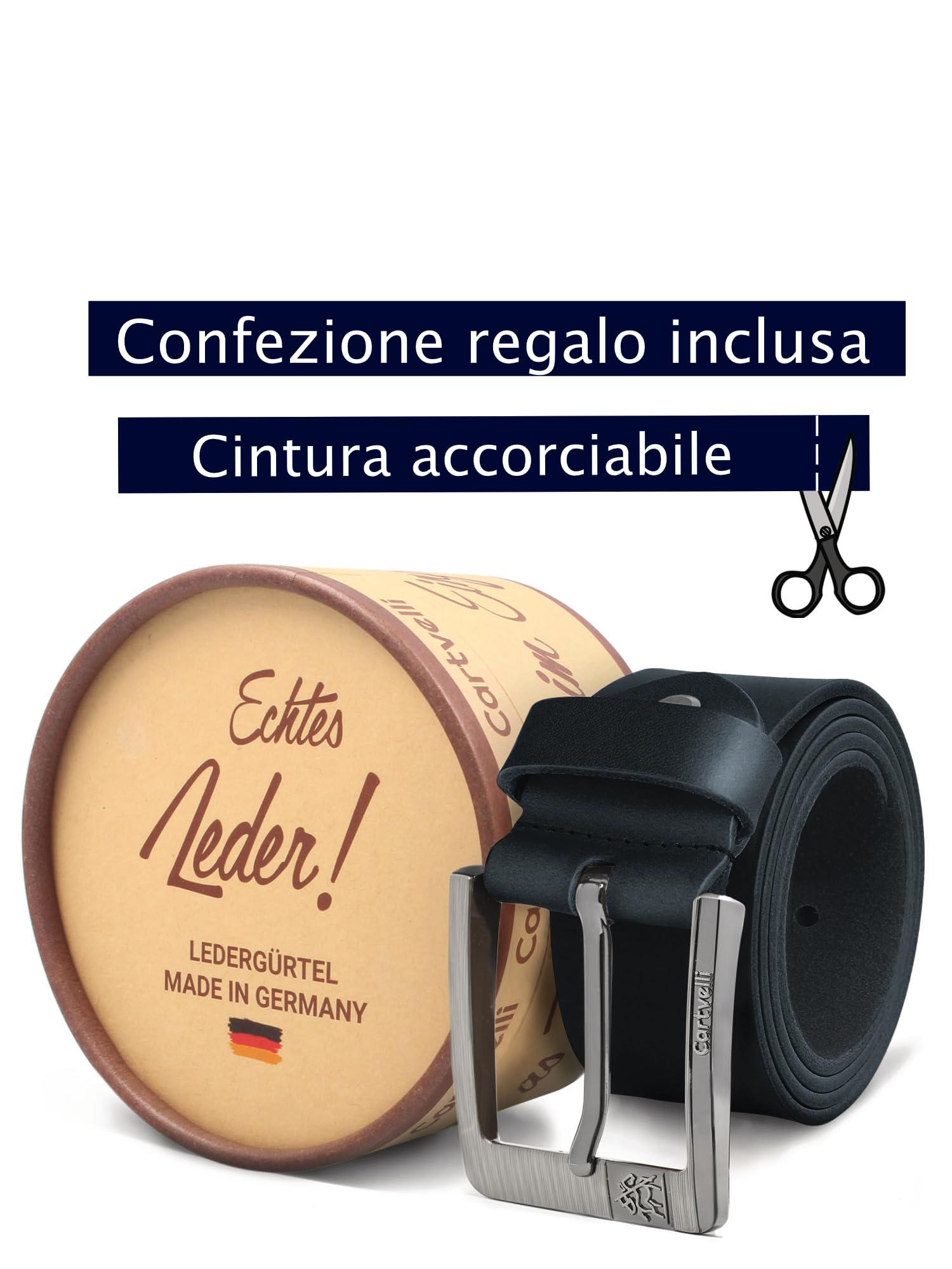 cintura in pelle premium per uomo blu marino realizzata in Germania con confezione regalo - cintura da uomo in vera pelle 40 mm - adatta per abito jeans chino pantaloni