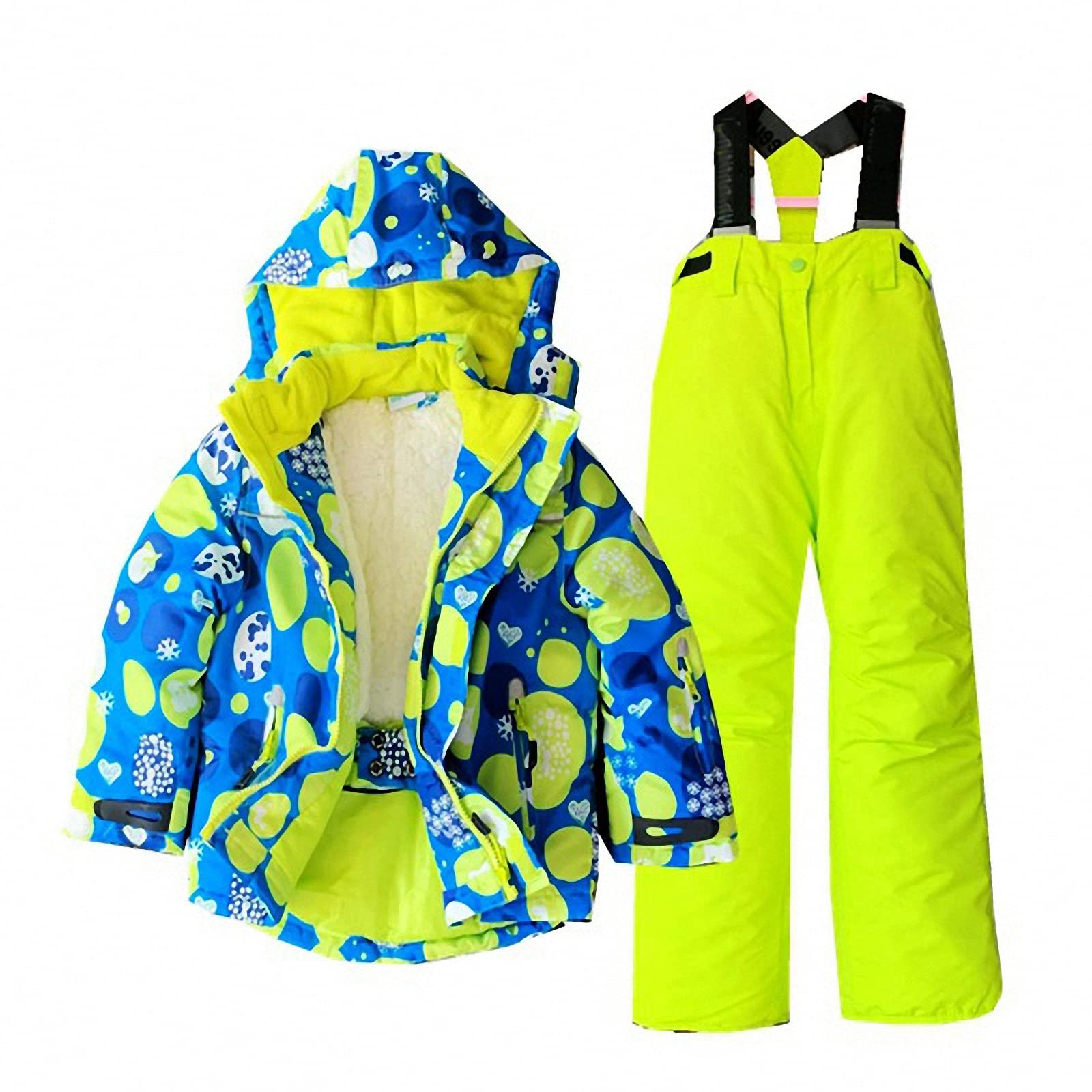 Kinder skianzüge Snowboard,Outdoor warme skilätzchen/Schneehose/Skihose mädchen,verdickte 2 teilig Skijacke Jungen,wasserdichte Winterjacke,Schneeanzug mit Kapuze