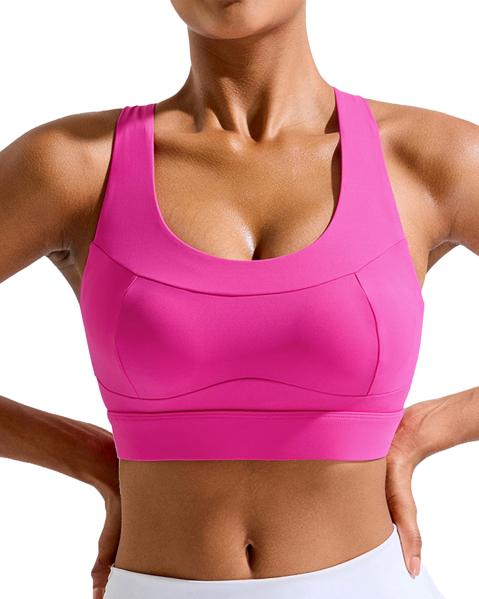 RUNNING GIRL Adjustable Sports Bras for Women High Support,Full Coverage Molded Cup Sports Bra High Impact Workout Gym(WX3066 Bright Pink_M)