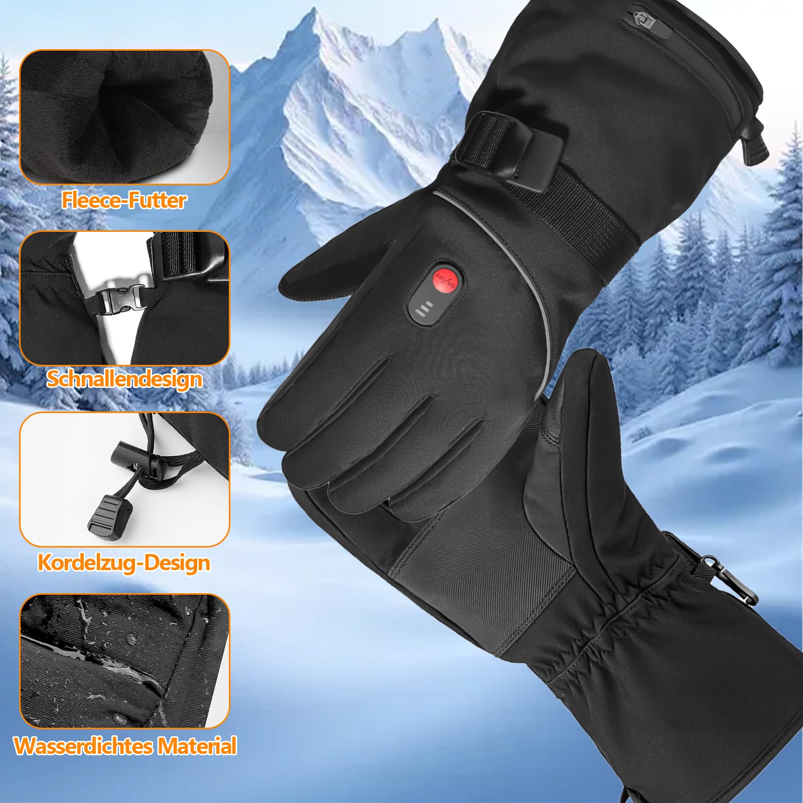 Beheizbare Handschuhe, 5000mAh Akku USB Wiederaufladbare Heizhandschuhe für Damen und Herren, 3 Heizstufen, wasserdichte Motorradhandschuhe zum Skifahren, Radfahren und Wandern