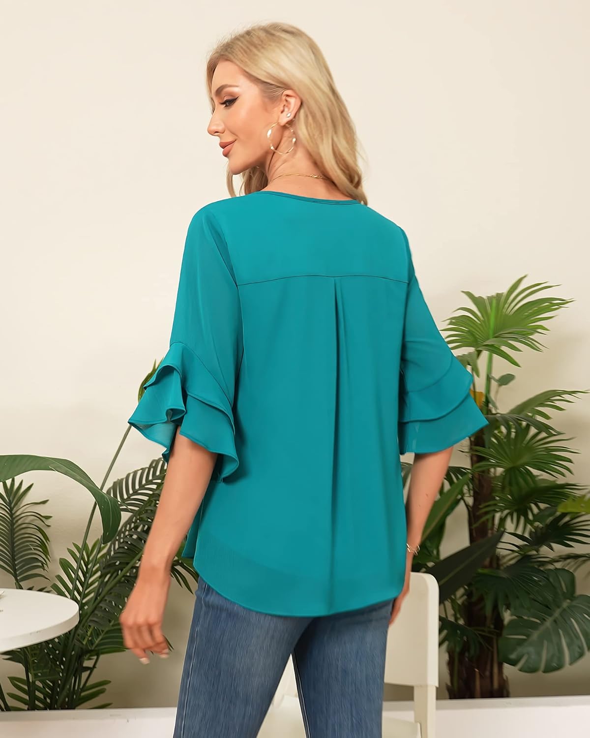 VALOLIA Womens Blouses 3/4 Sleeve Dressy Tops Business Casual Double Layers Shirts - Image 3